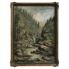 Antique Mountain River Scene Landscape Painting, American Early 20th Century