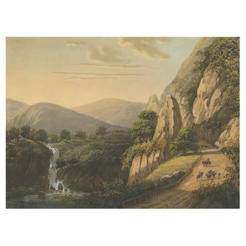 Mountain Road and Waterfall in the Tengger Range – Java Lithograph, circa 1872