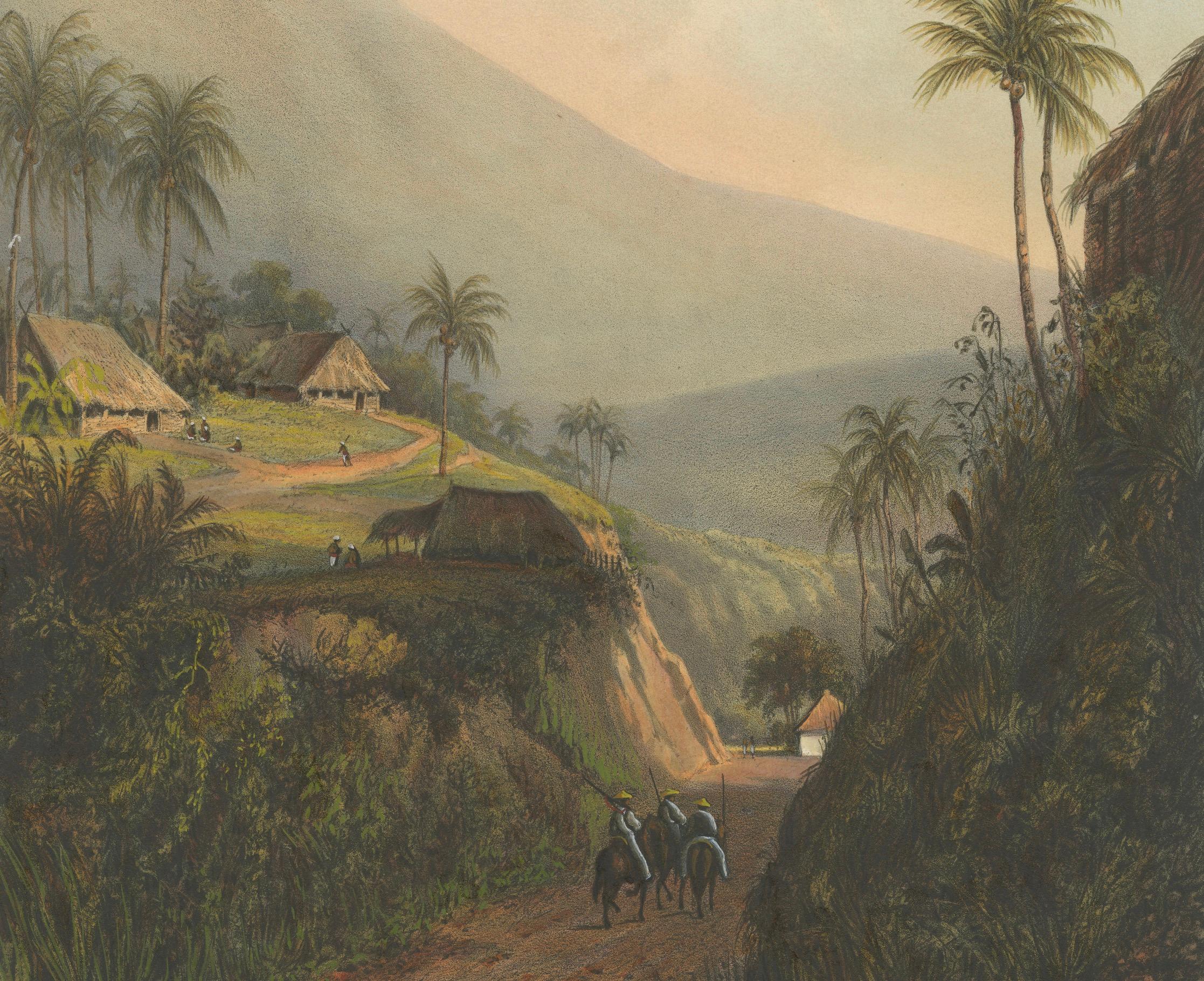 Bergstraße zum Salak-Tal, Java - Koloniale Landschaftslithographie, 1872 im Zustand „Gut“ im Angebot in Langweer, NL