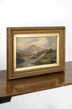 Mountain Scene Oil Painting with Gilt Frame, Circa 1900