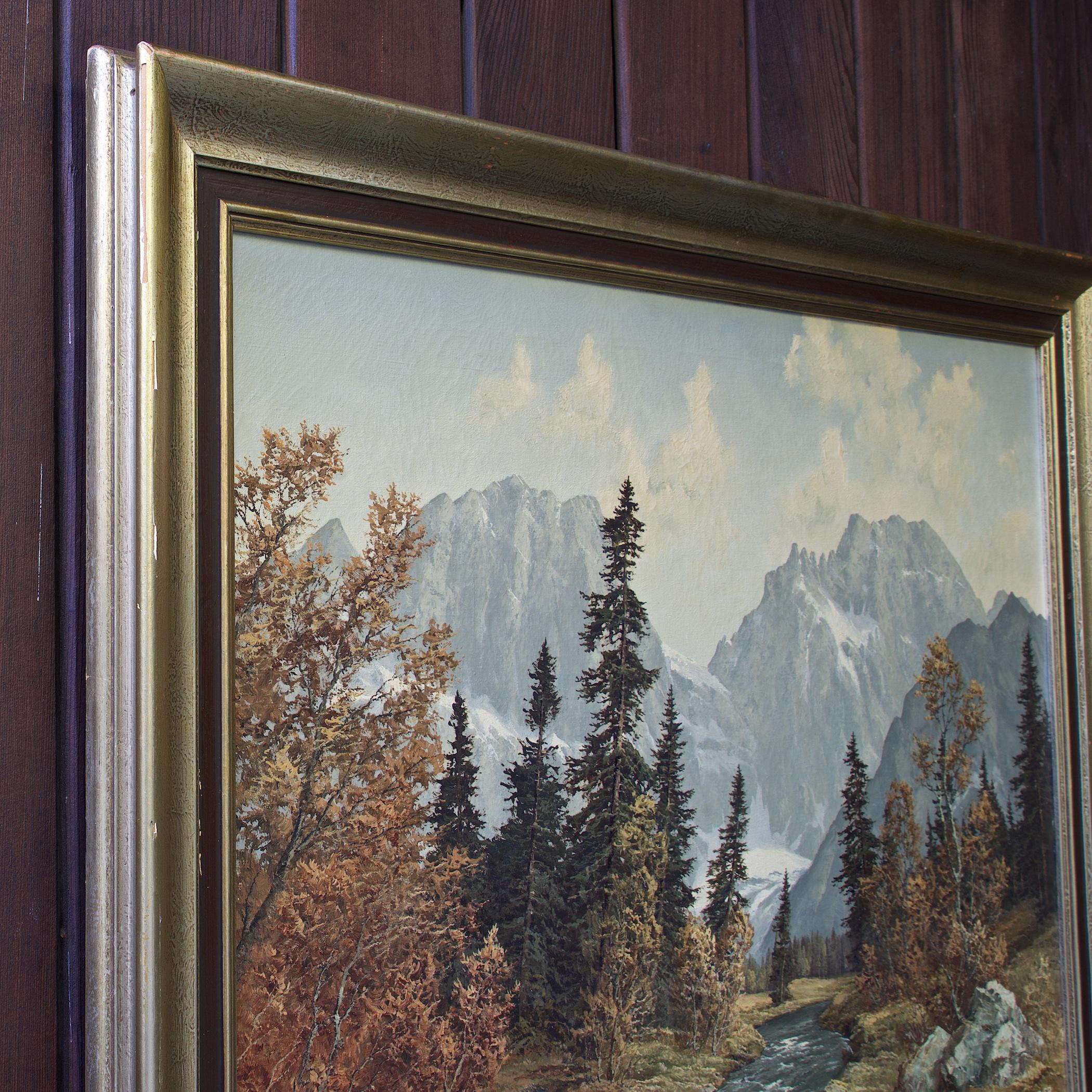 Mid-Century Modern Mountain Stream Scene by German Impressionist Oil Painter Frederick Kammeyer For Sale