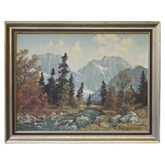 Antique Mountain Stream Scene by German Impressionist Oil Painter Frederick Kammeyer