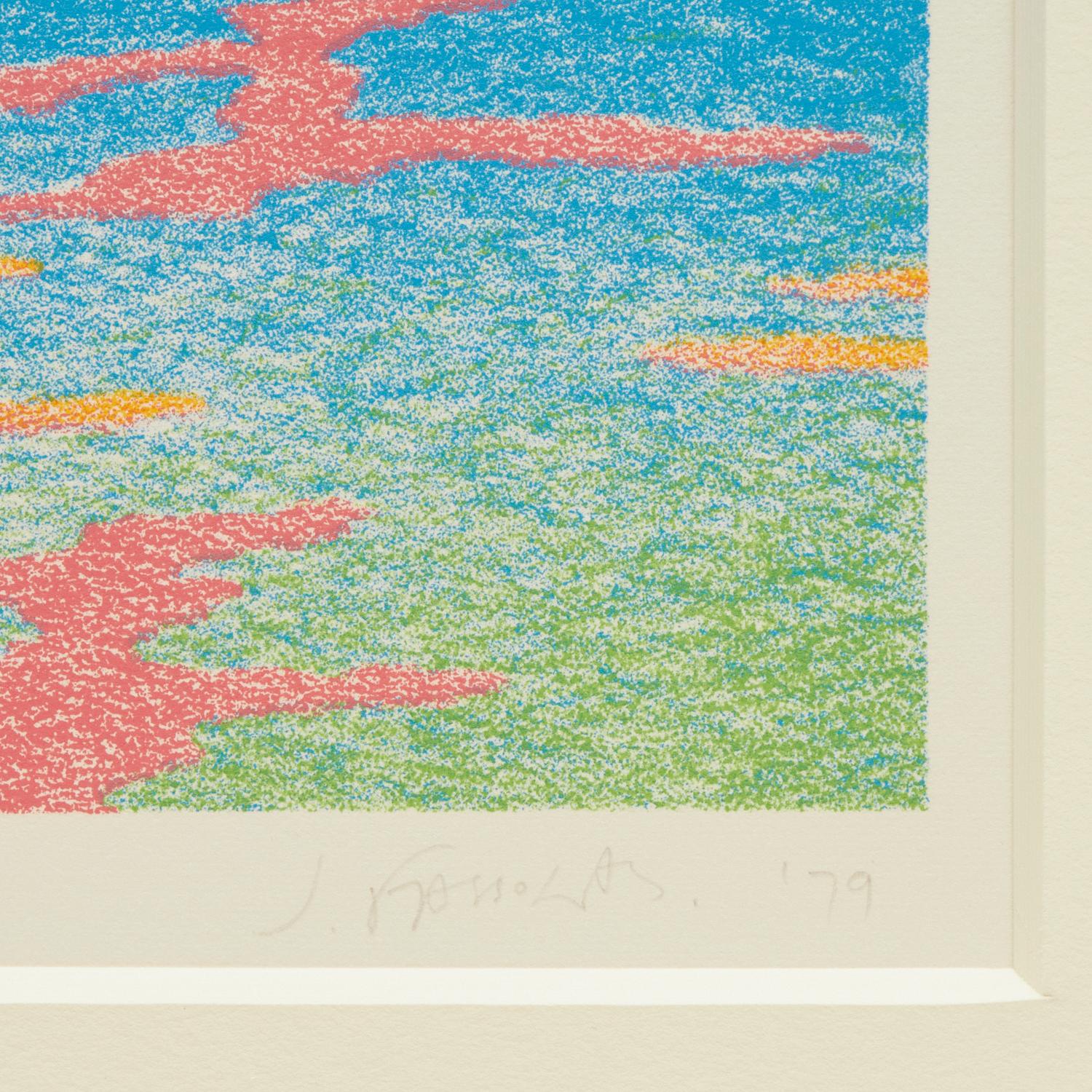 Mountain Stream, signierte, gerahmte und nummerierte Lithographie von John Fassolas, 1979 (Plexiglas) im Angebot