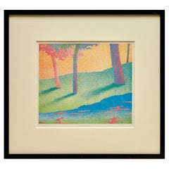 Ruscello di montagna, litografia firmata, incorniciata e numerata di John Fassolas, 1979