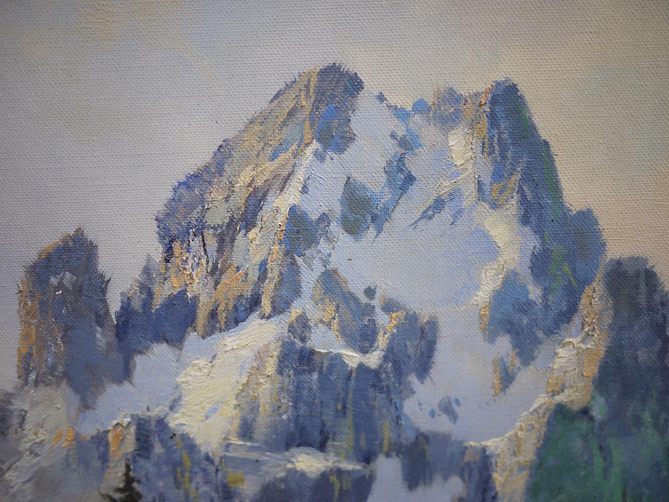 Italian Mountain Summit Oil on Canvas Painting, Dolomites, 1950