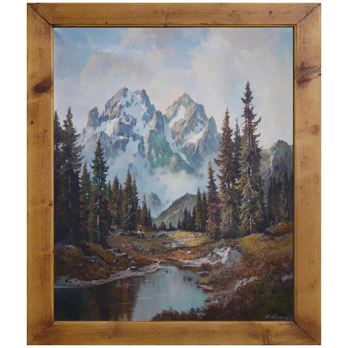 Mountain Summit Oil on Canvas Painting, Dolomites, 1950
