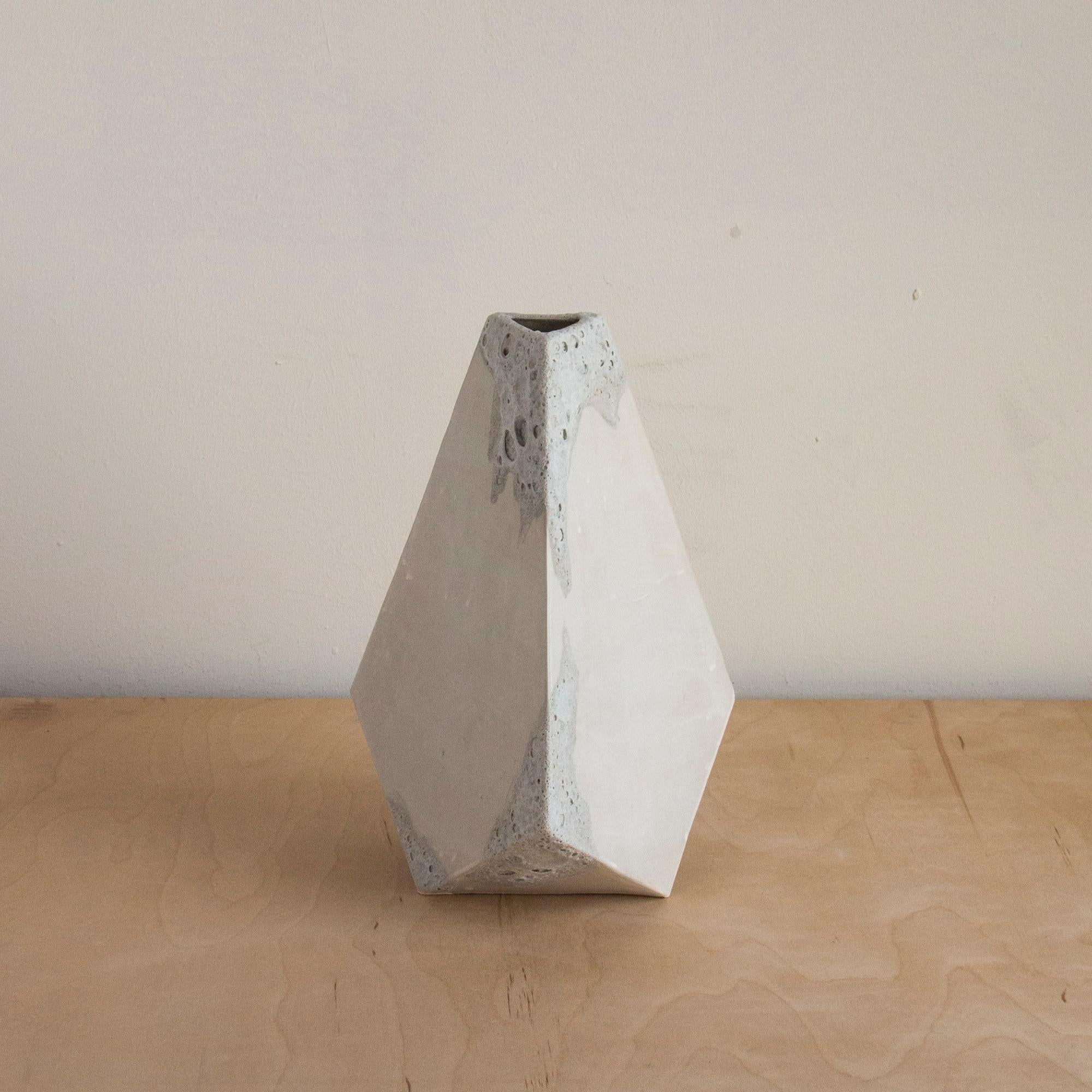 Modern 'Mountain' Textured White Geometric Ceramic Vases, Set of 3