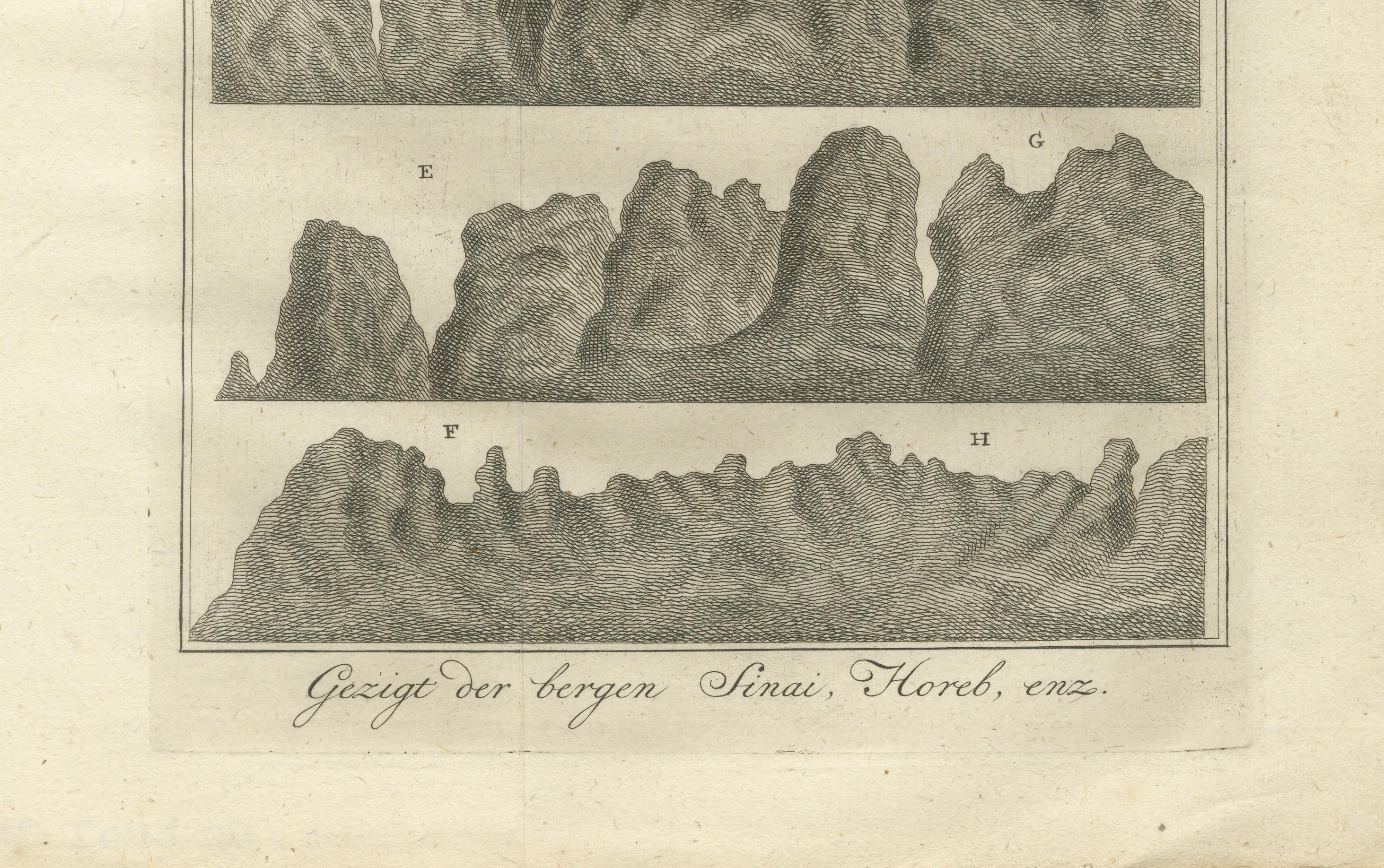 Bergansichten von Sinai und Horeb - Alter Kupferstich biblischer Landschaften, um 1776 (Niederländisch) im Angebot