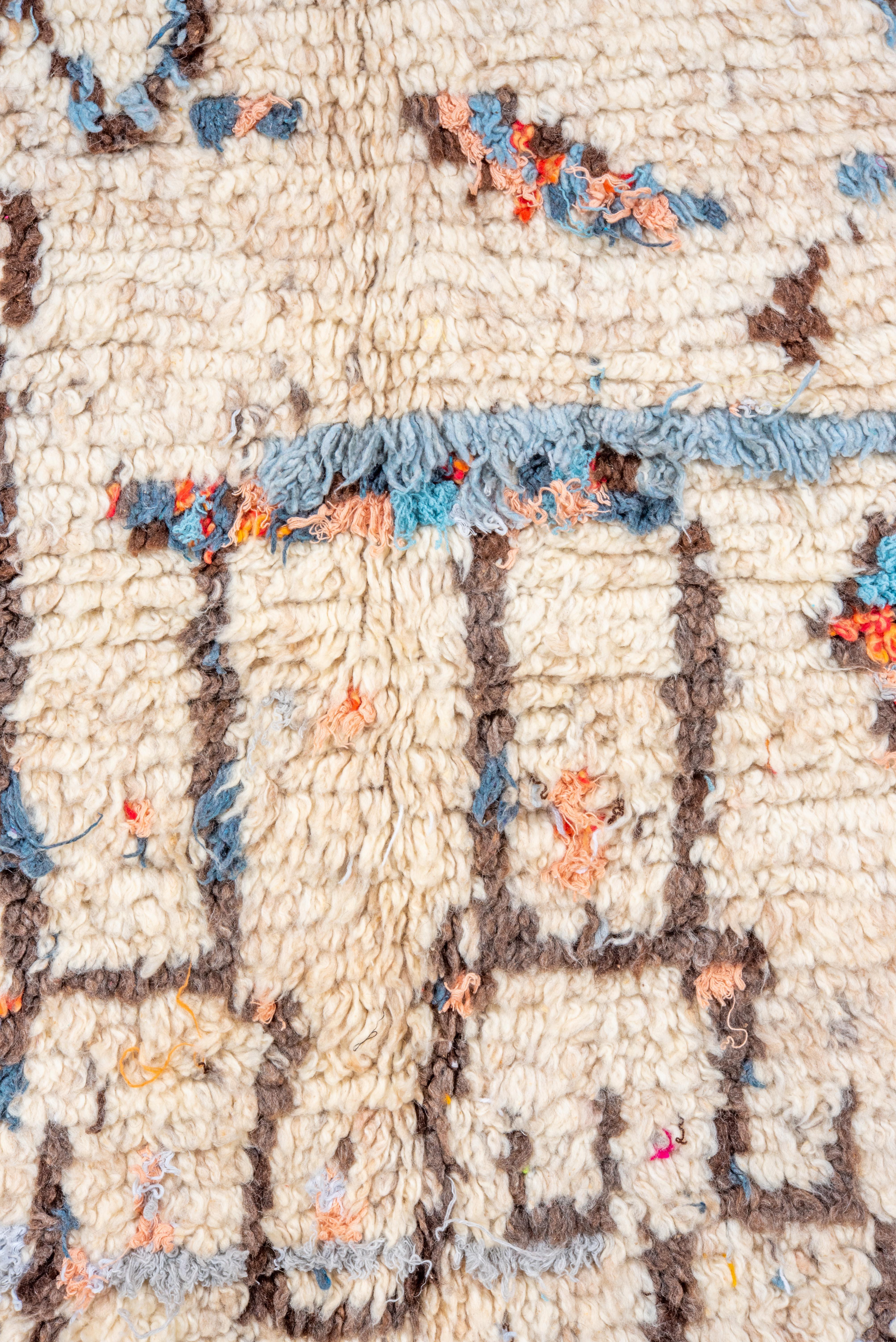 Wool Mountain Village Moroccan Carpet in Whites Light Blues Blacks For Sale
