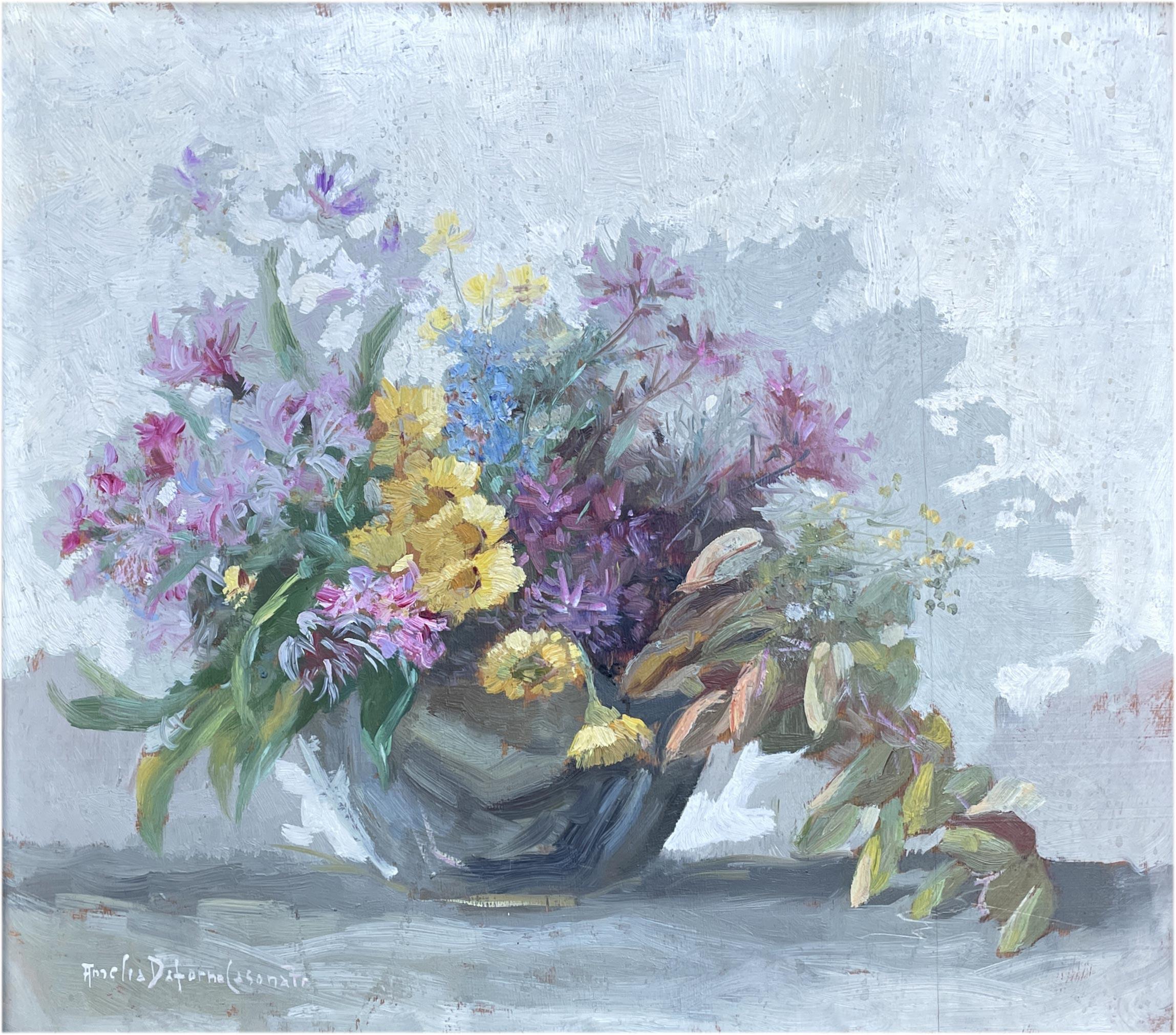 Mountain Wildflowers Oil on Canvas by Amelia da Forno Casonato, Italy 1930 4