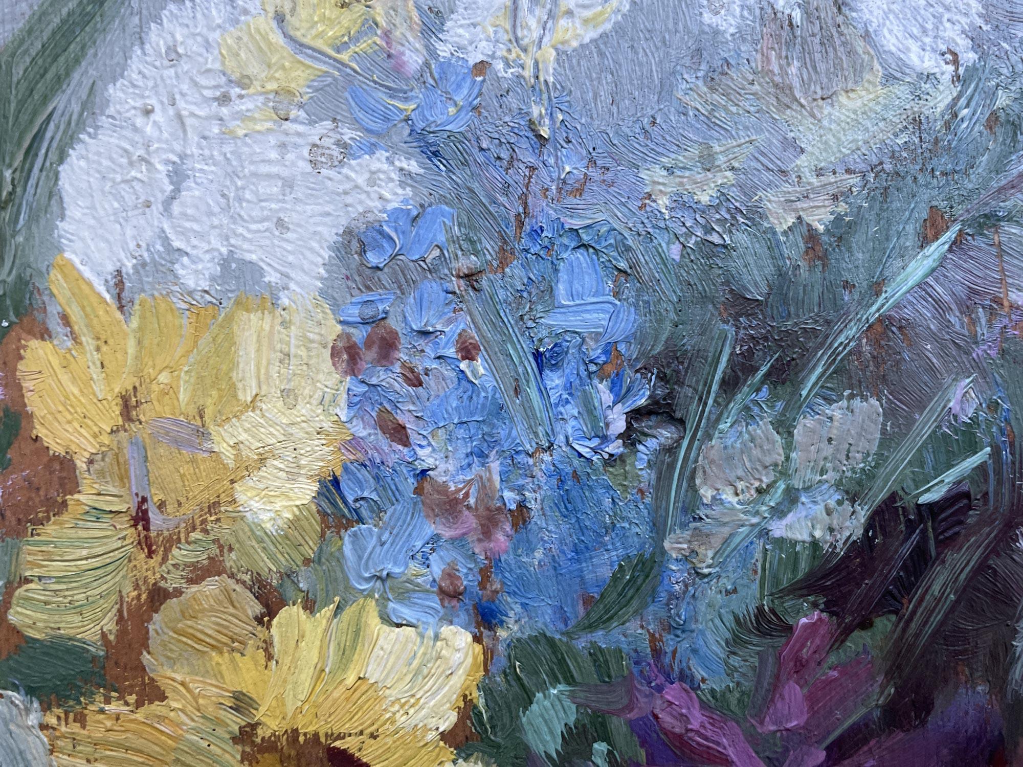 Italian Mountain Wildflowers Oil on Canvas by Amelia da Forno Casonato, Italy 1930