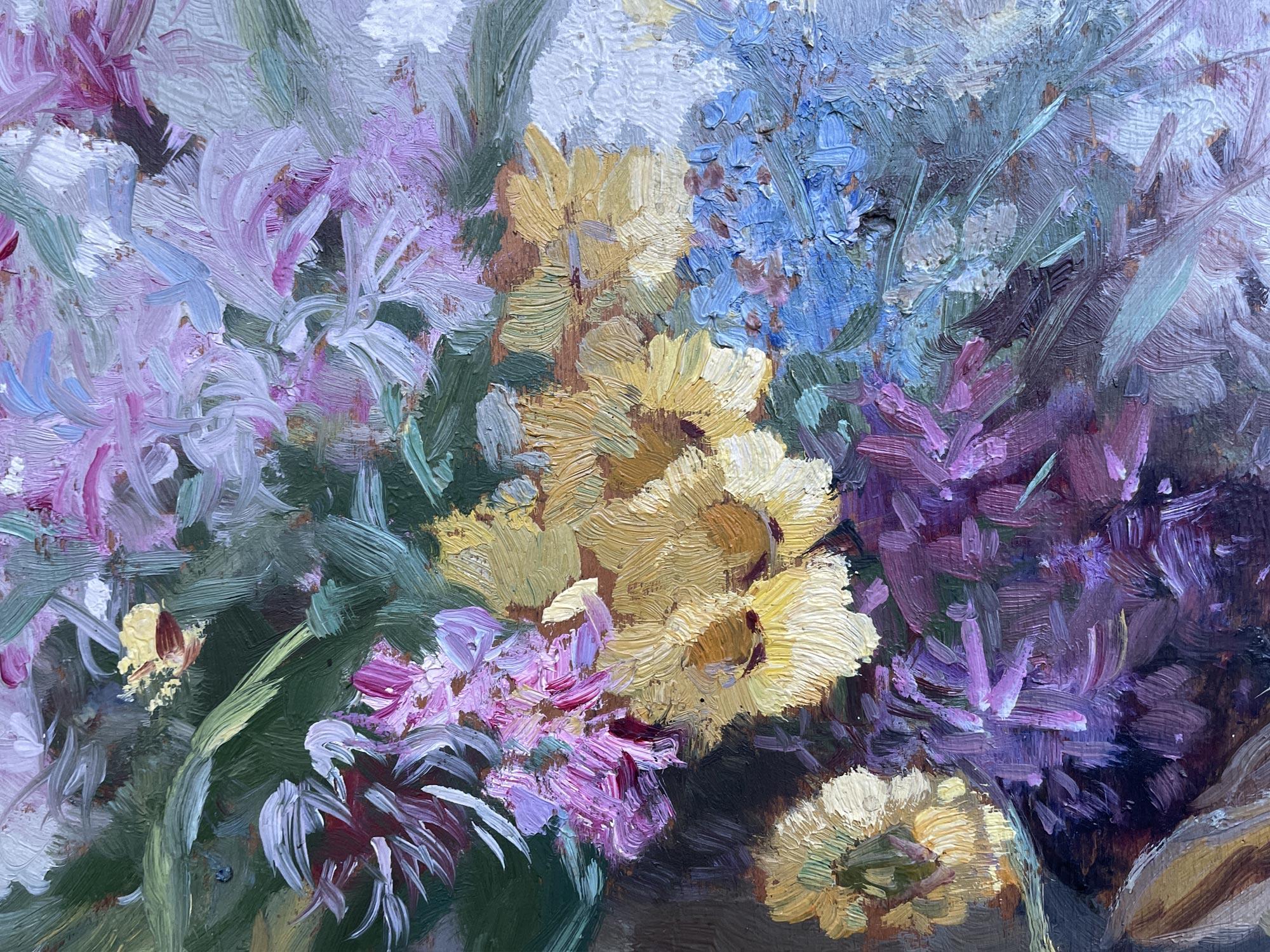Oiled Mountain Wildflowers Oil on Canvas by Amelia da Forno Casonato, Italy 1930