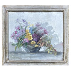 Vintage Mountain Wildflowers Oil on Canvas by Amelia da Forno Casonato, Italy 1930