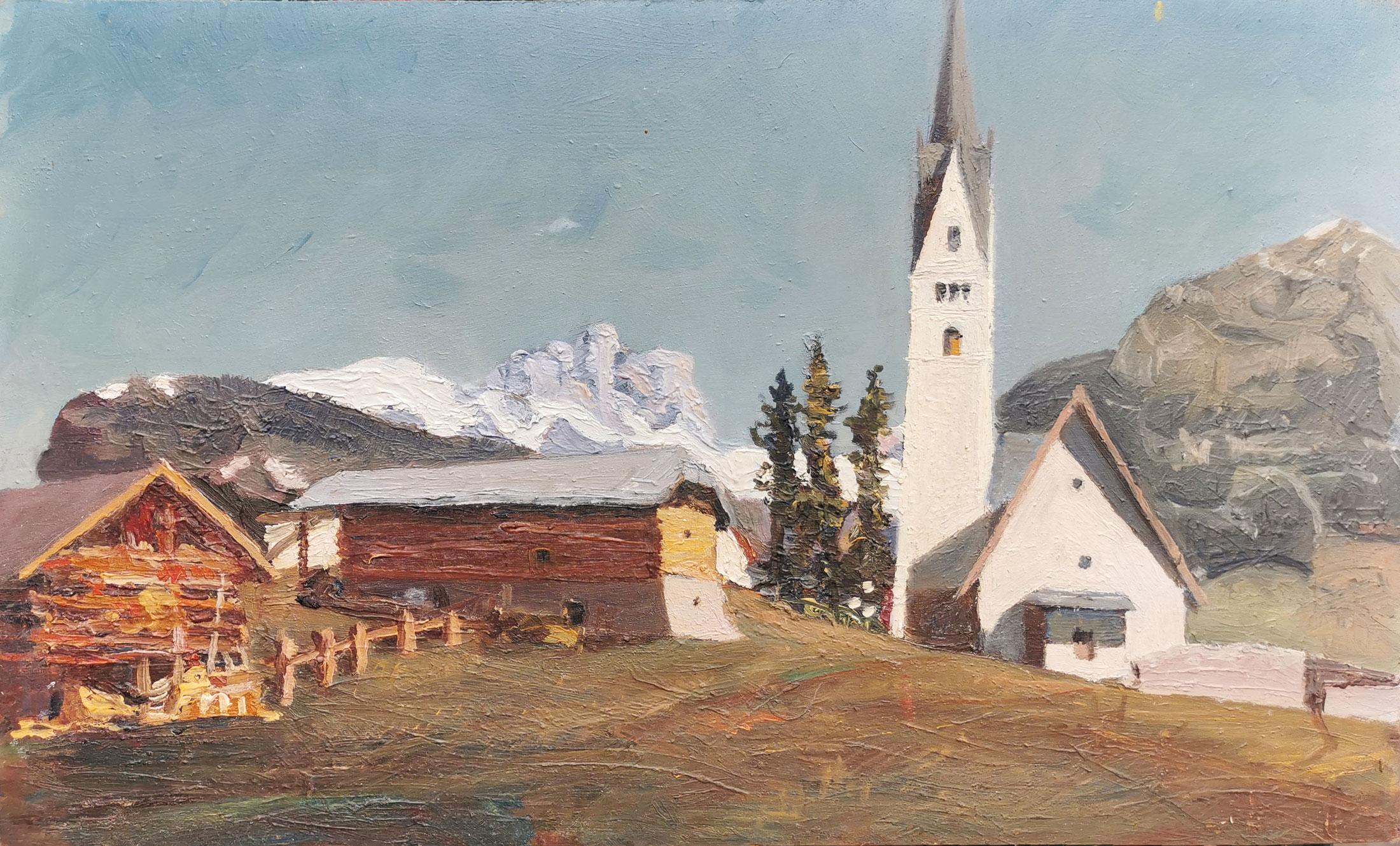 Mountains Landscape, Dolomites Val Di Fassa Church 1
