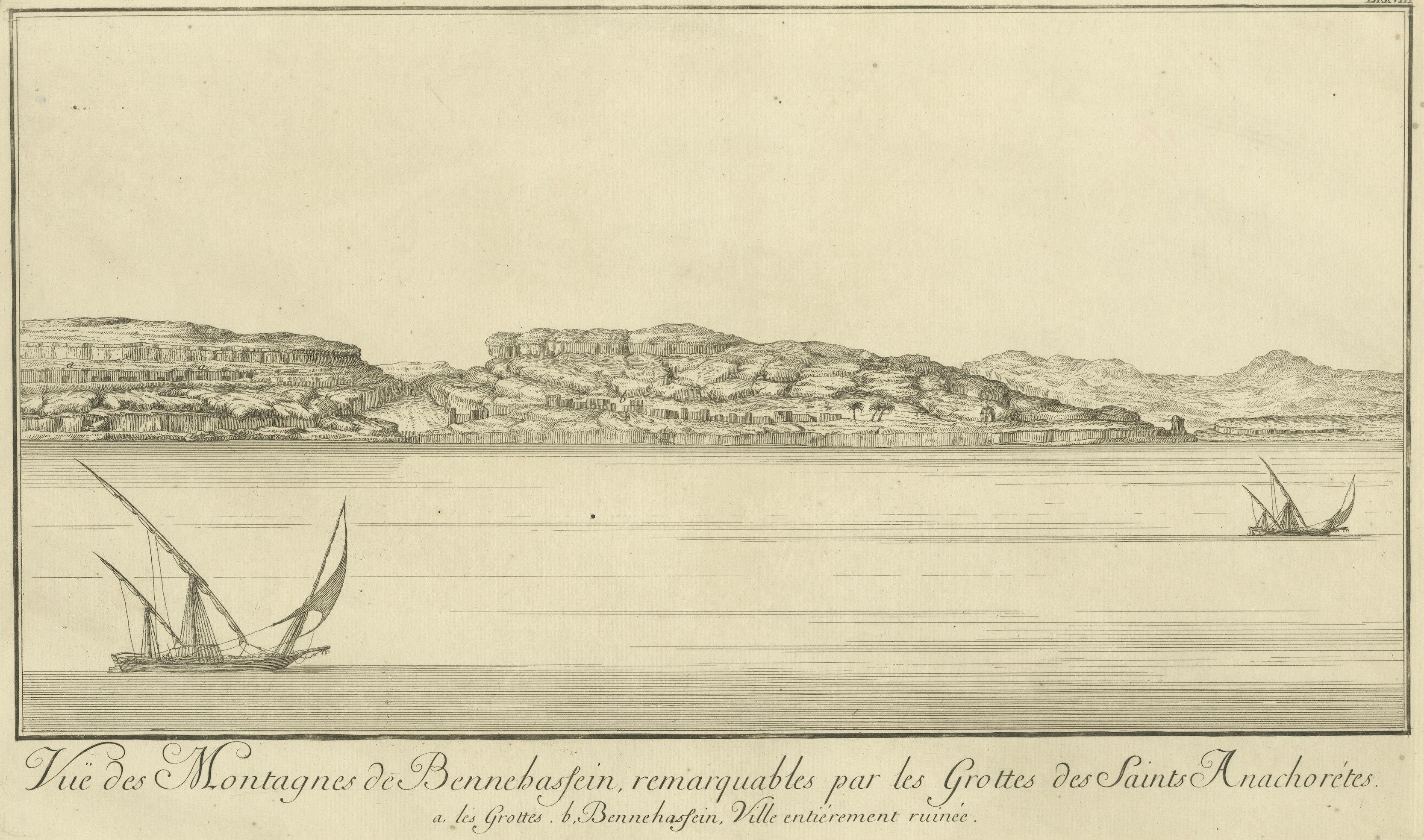 Mountains of Bennehassein and Hermit Grottos – Nile Engraving, c.1755