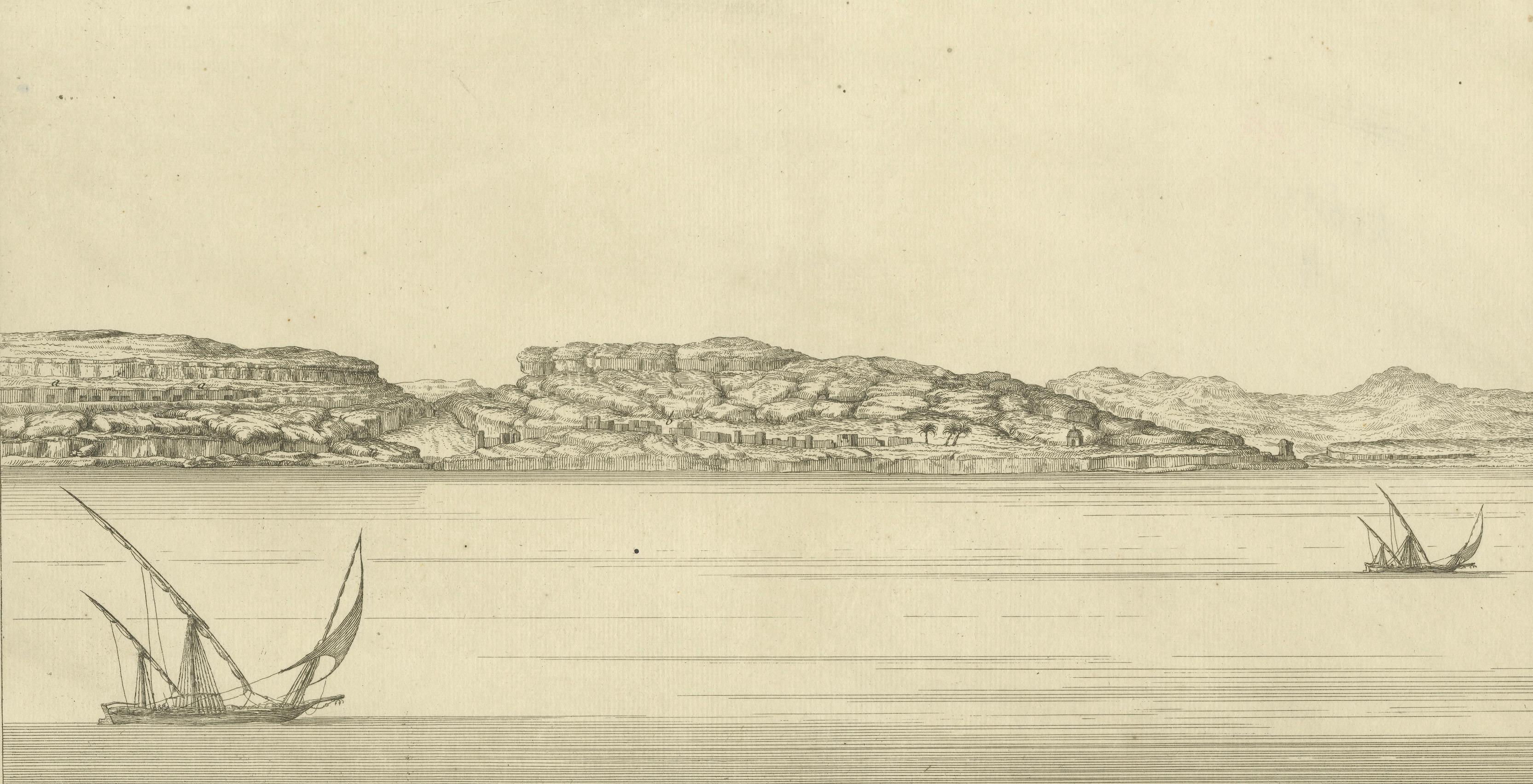 Mountains of Bennehassein and Hermit Grottos – Nile Engraving, c.1755