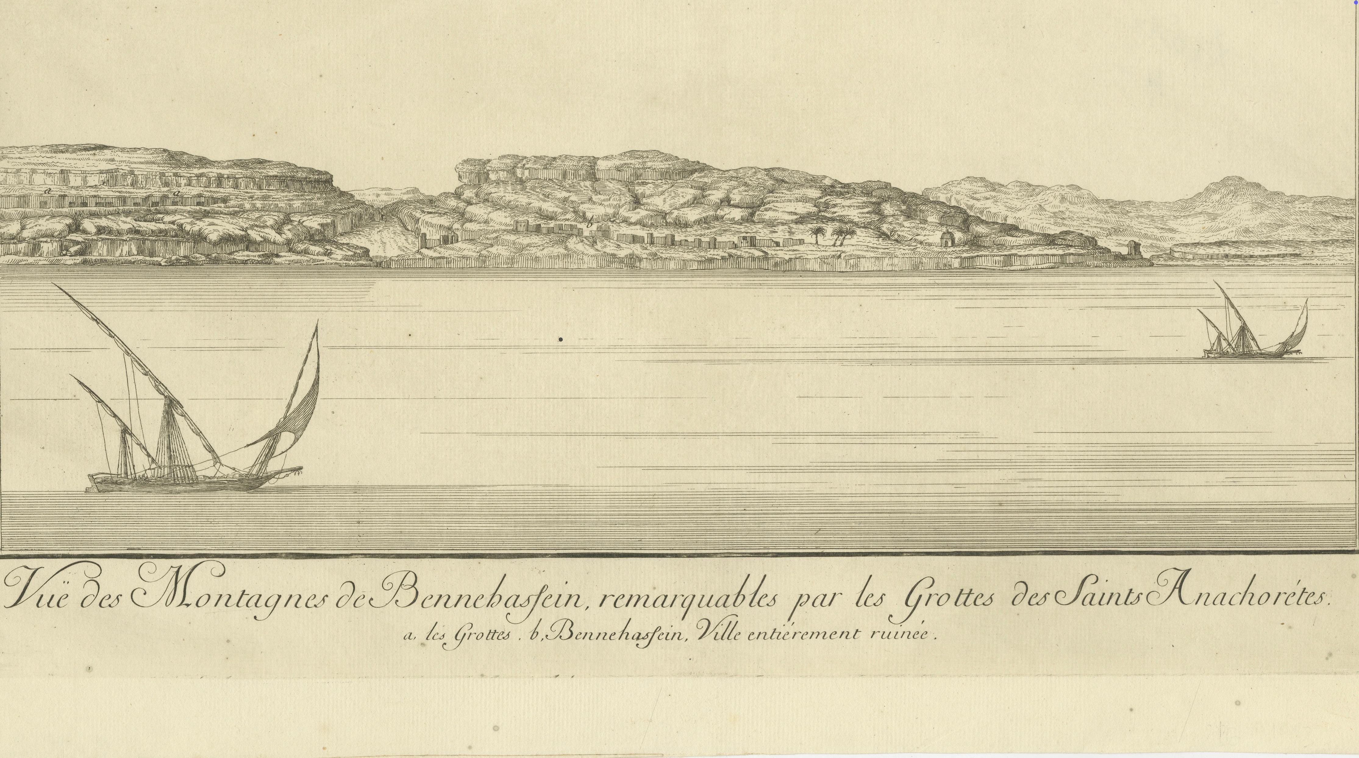 Mountains of Bennehassein and Hermit Grottos – Nile Engraving, c.1755