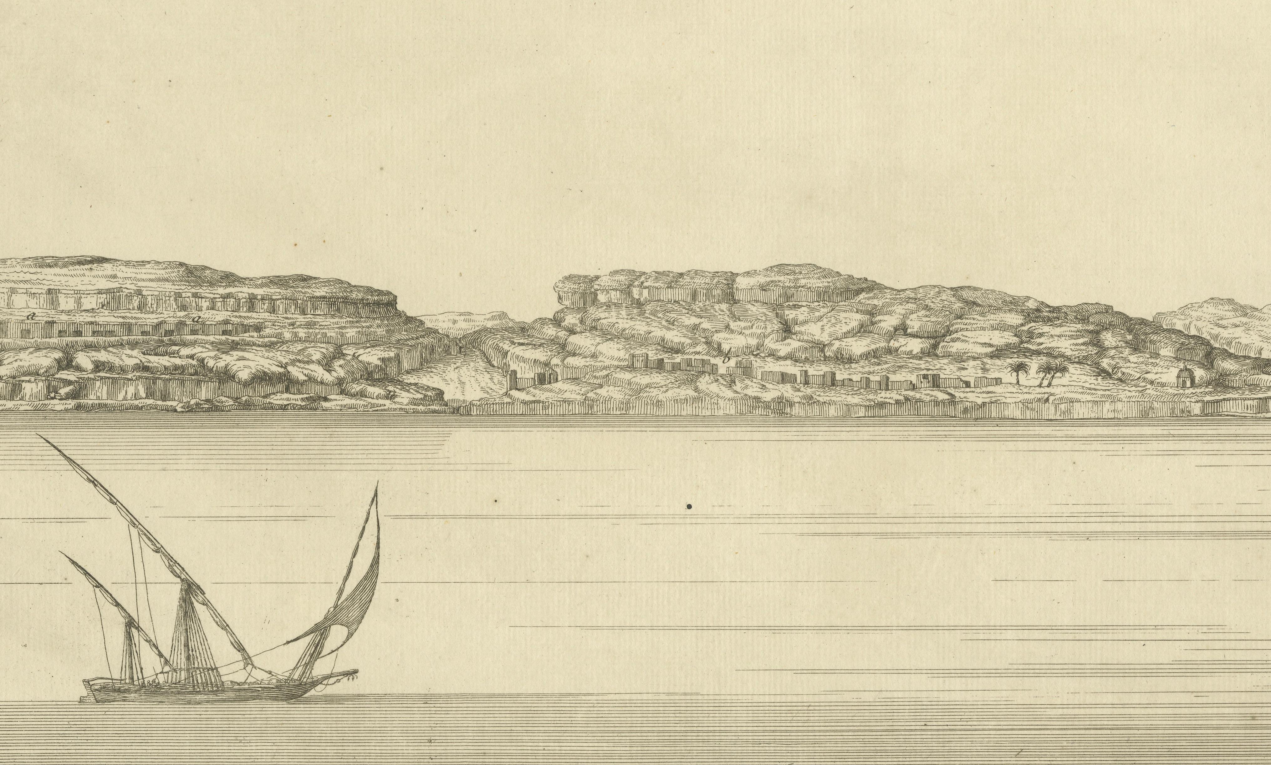 Mountains of Bennehassein and Hermit Grottos – Nile Engraving, c.1755