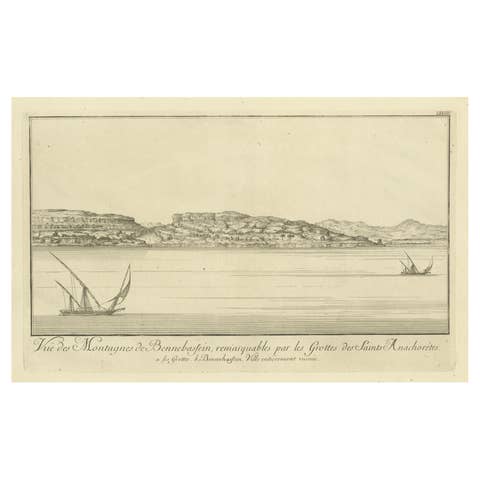 Mountains of Bennehassein and Hermit Grottos – Nile Engraving, c.1755