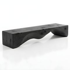 Mountains Outdoor Sculptural Bench in Solid Cedar with Vulcano Charred Finish