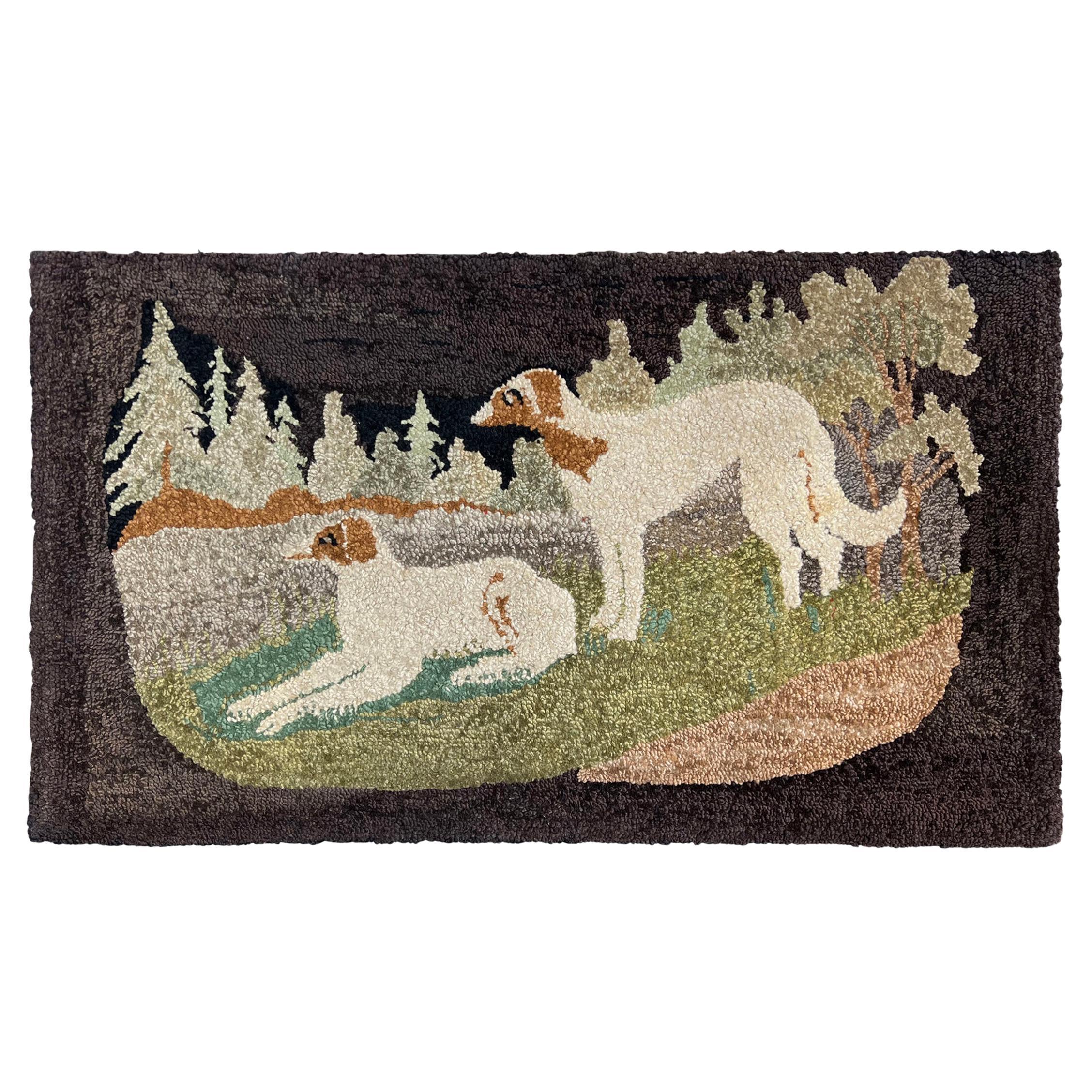 Mounted 19th Century American Wolfhound Hooked Rug For Sale