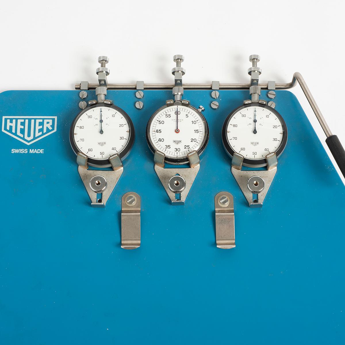 Mounted 3 Heuer stop watches, two reference 403.213, Ufland Timer