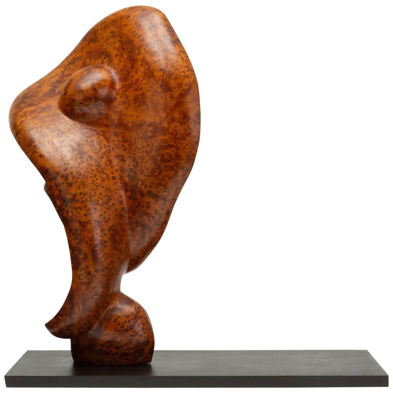 Mounted Abstract Sculpture in Bird's-Eye Mahogany