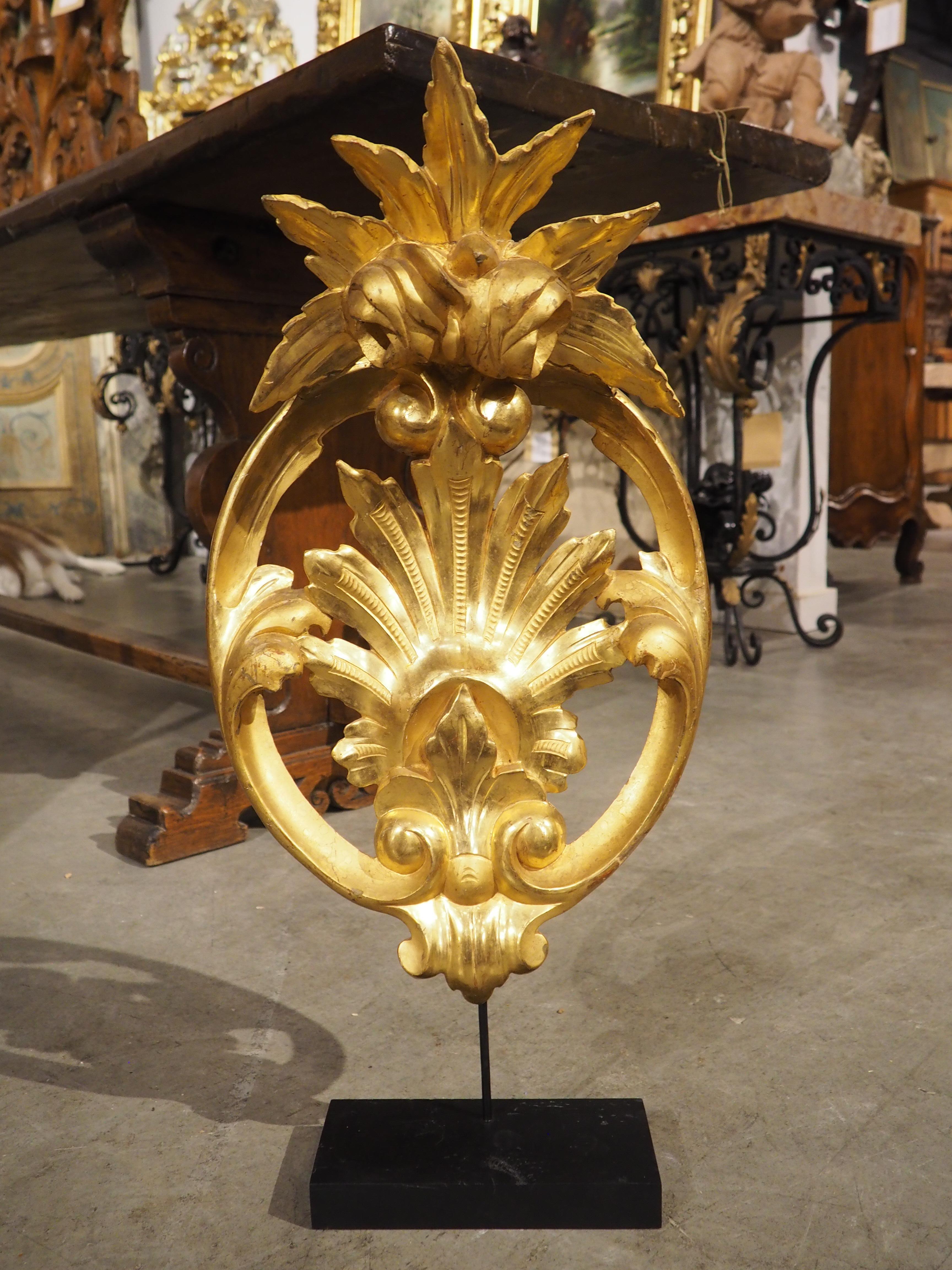 Mounted Antique Giltwood Foliate Shell Ornament from Italy, C. 1870 3