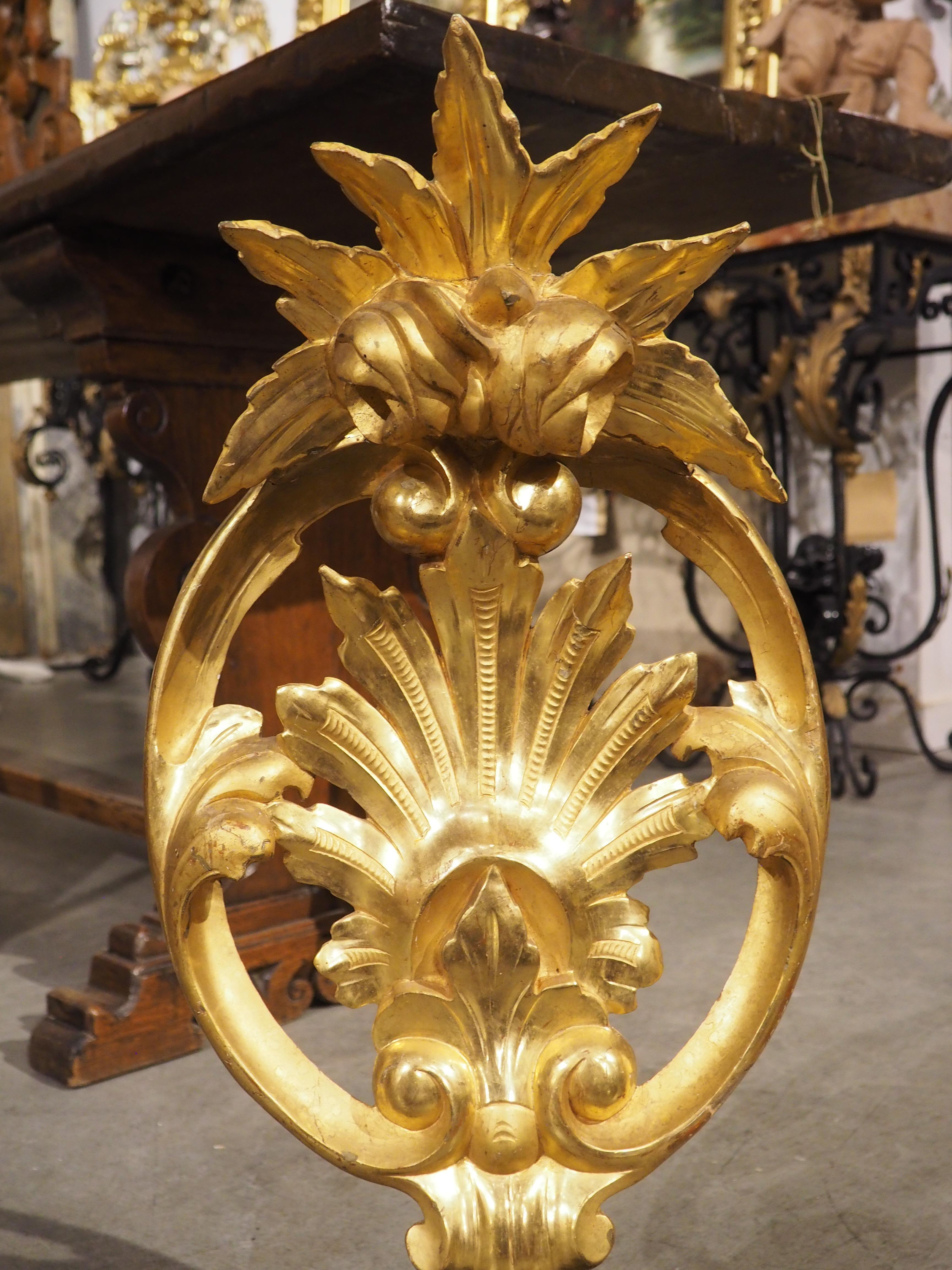 Mounted Antique Giltwood Foliate Shell Ornament from Italy, C. 1870 2