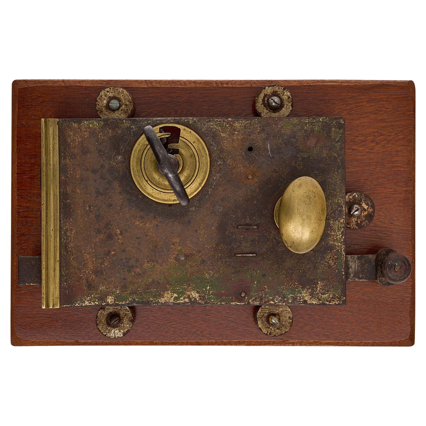 Mounted Antique Mansion Lock and Key For Sale