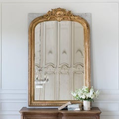 Mounted Antique Mirror with Guilded Crest, circa 1880