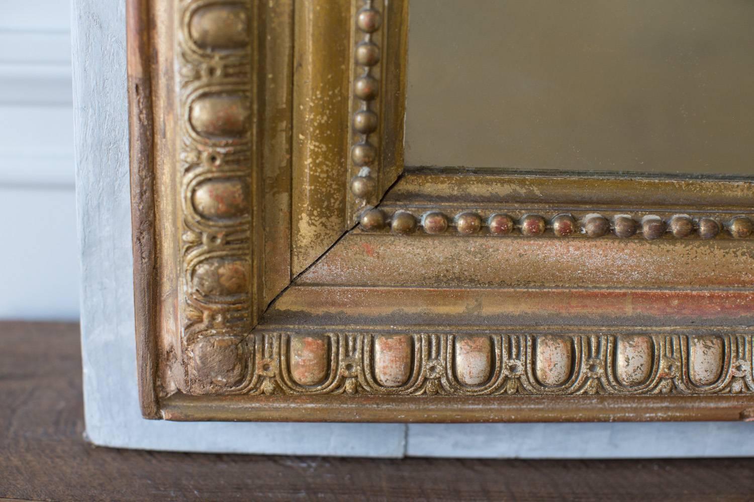 Mounted Antique Mirror with Guilded Crest, circa 1880 For Sale 2