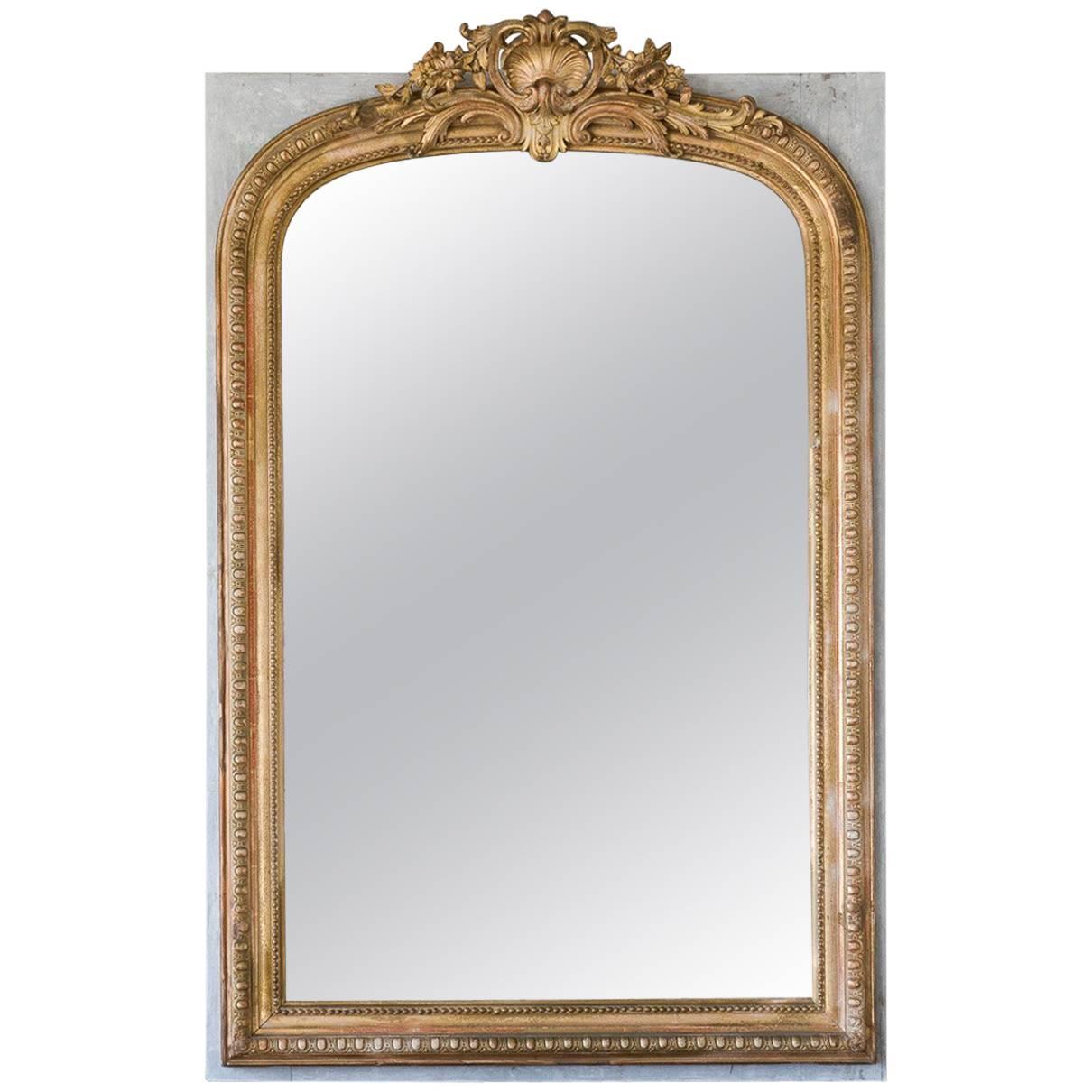 Mounted Antique Mirror with Guilded Crest, circa 1880 For Sale