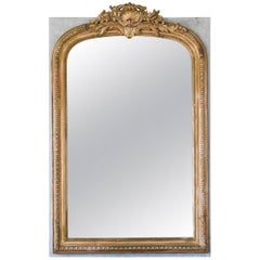 Mounted Antique Mirror with Guilded Crest, circa 1880