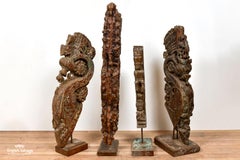 Mounted Antique Wooden Carvings, 20th Century