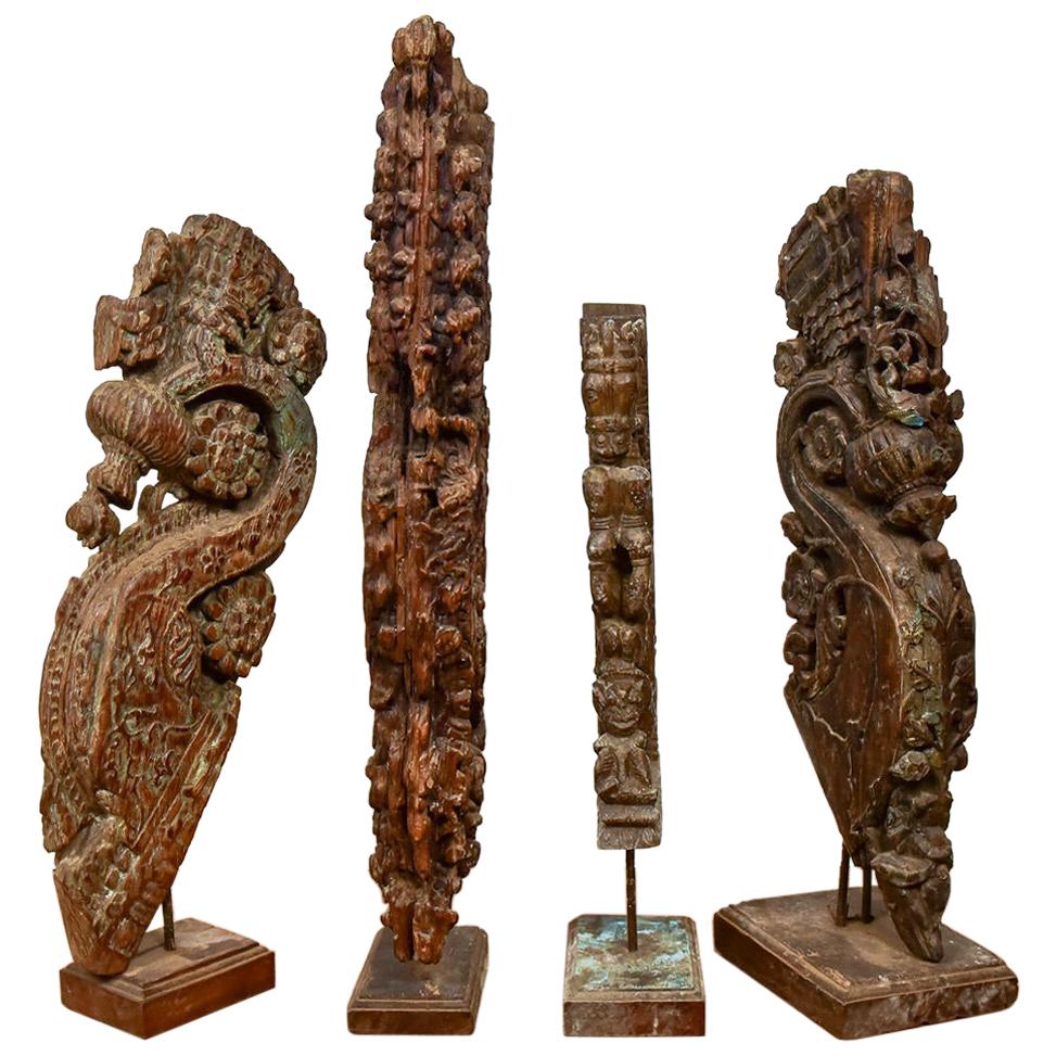 Mounted Antique Wooden Carvings, 20th Century For Sale