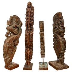 Mounted Antique Wooden Carvings, 20th Century