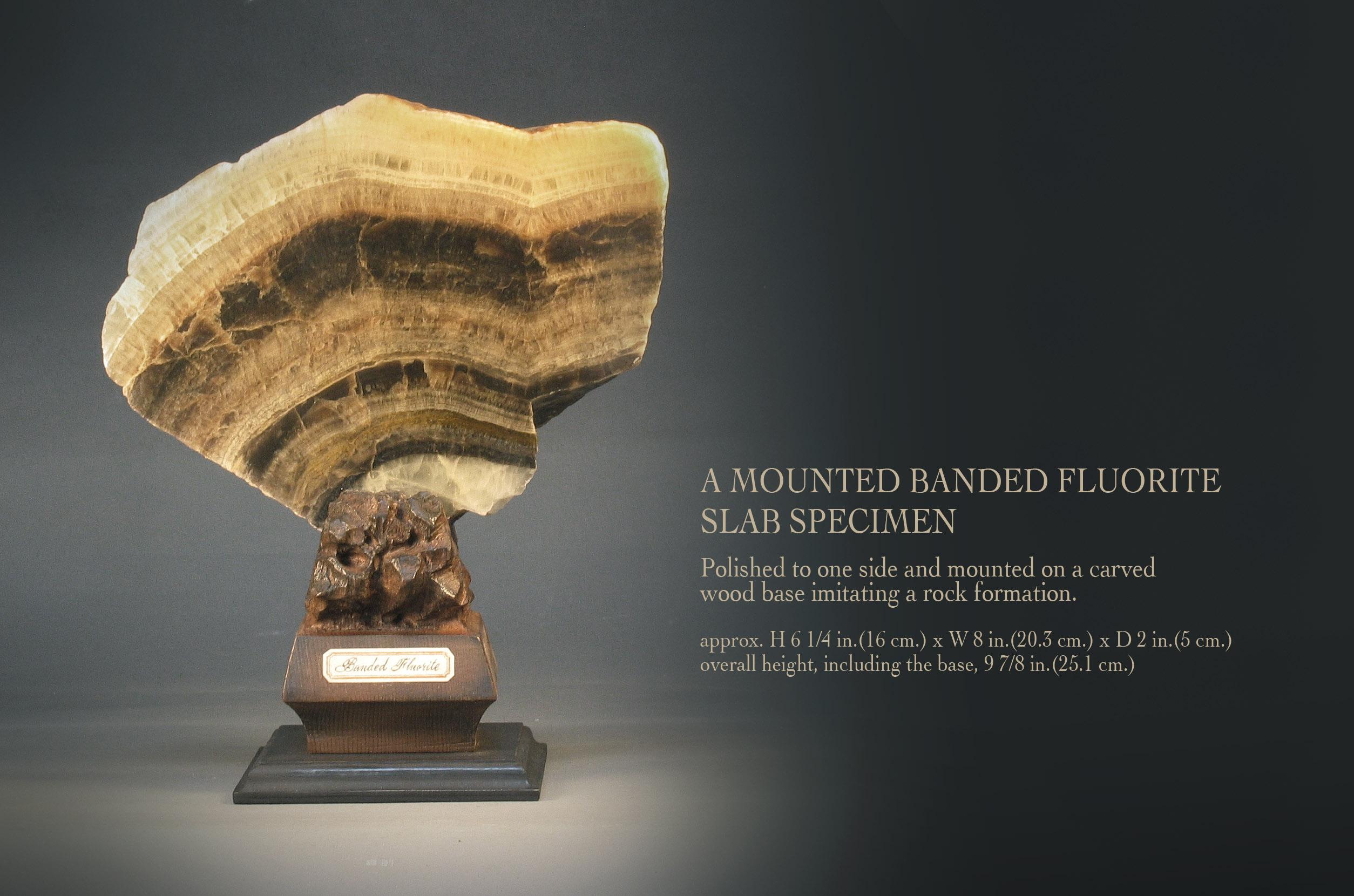 Stone Mounted Banded Fluorite Slab Specimen For Sale