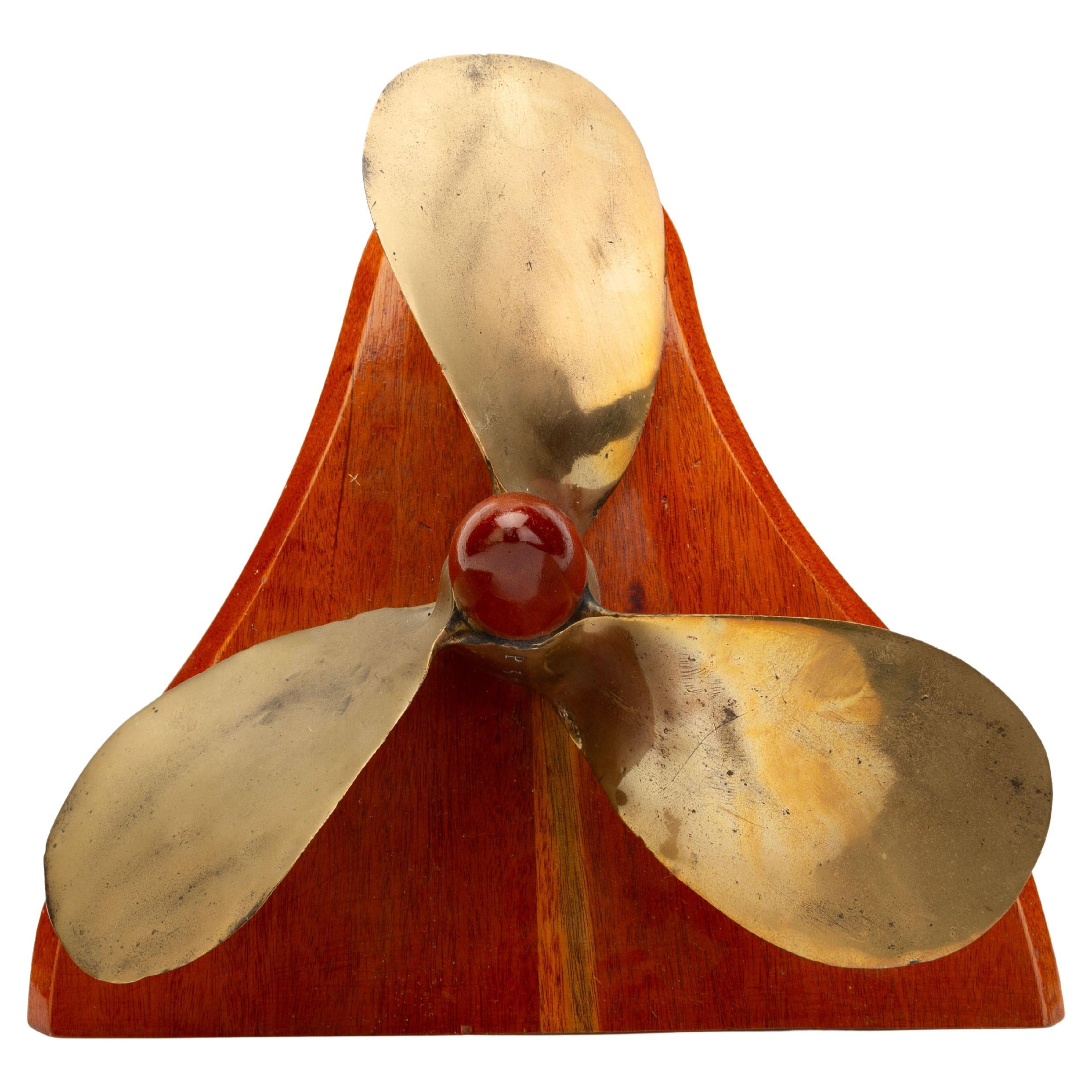 Mounted Bronze Nautical English Ship's Propeller on Hardwood Stand For Sale