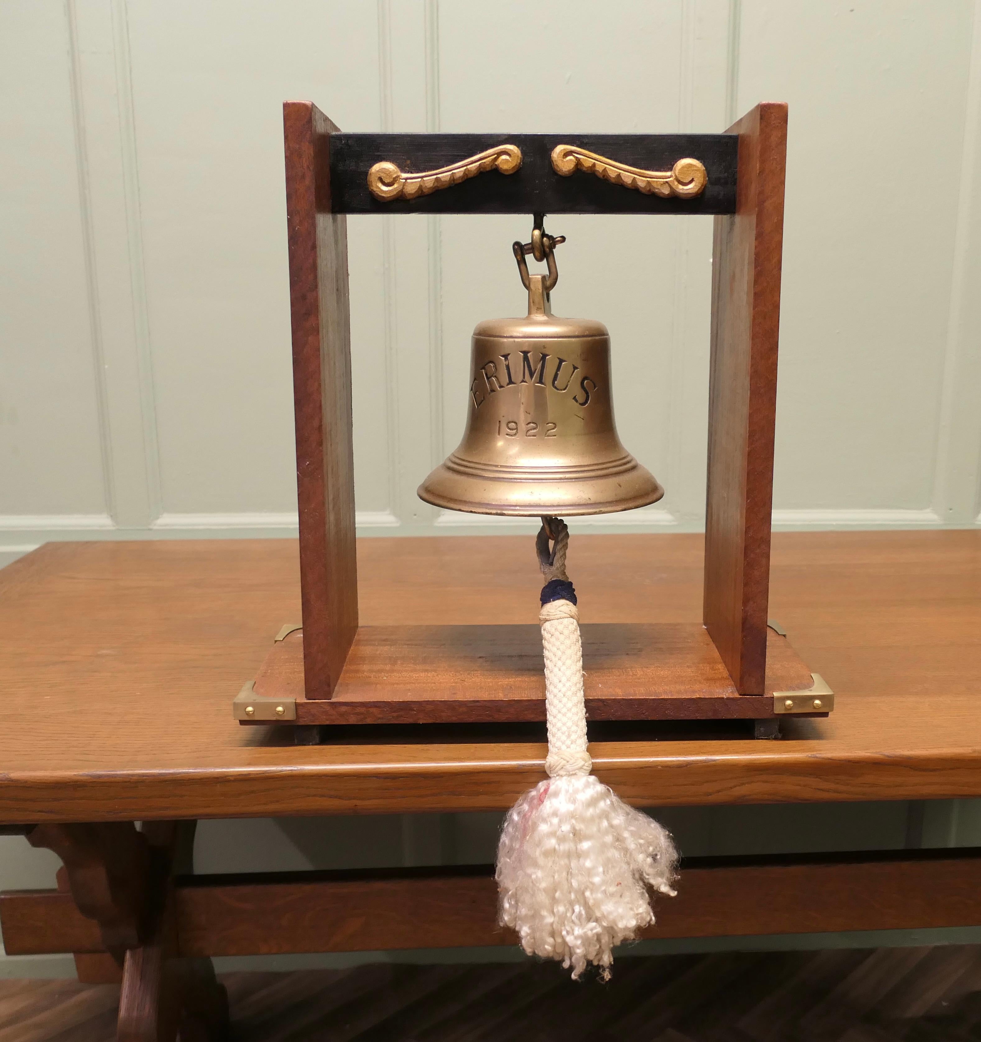 Art Deco Mounted Bronze Ships Bell from MV ERIMUS 1922, Thornaby on Tees For Sale