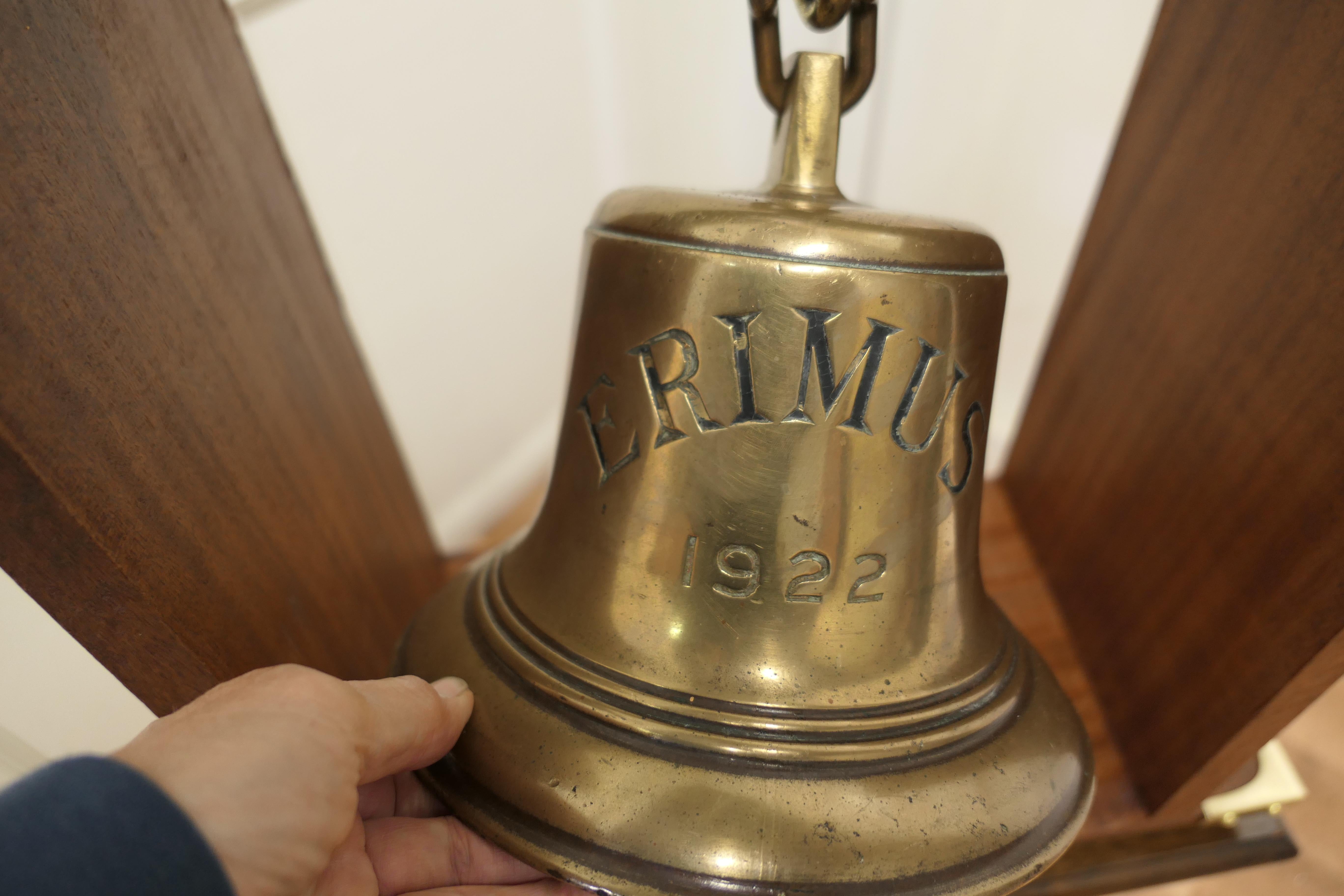 Mounted Bronze Ships Bell from Mv Erimus 1922, Thornaby on Tees For Sale 1