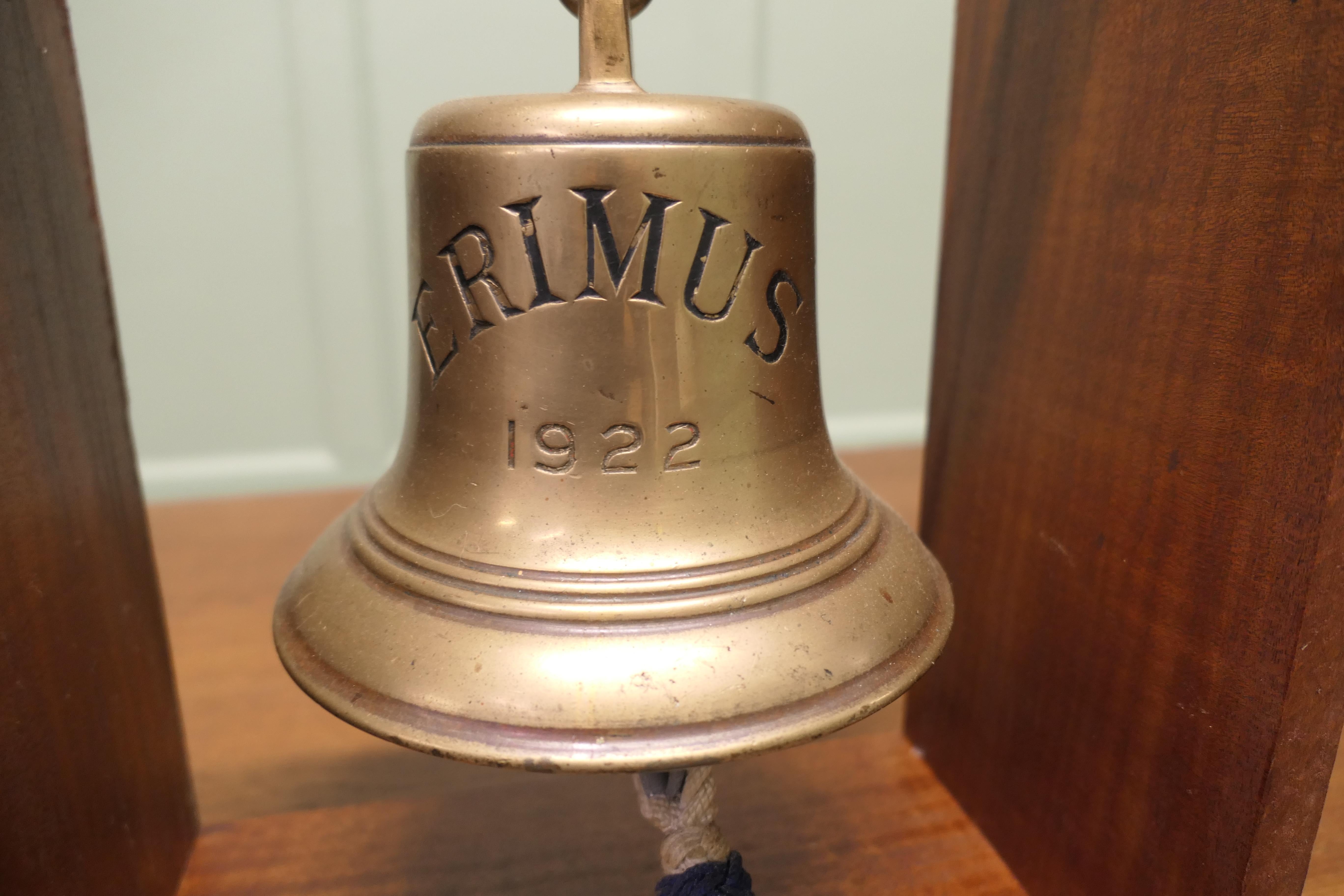Mounted Bronze Ships Bell from MV ERIMUS 1922, Thornaby on Tees For Sale 1