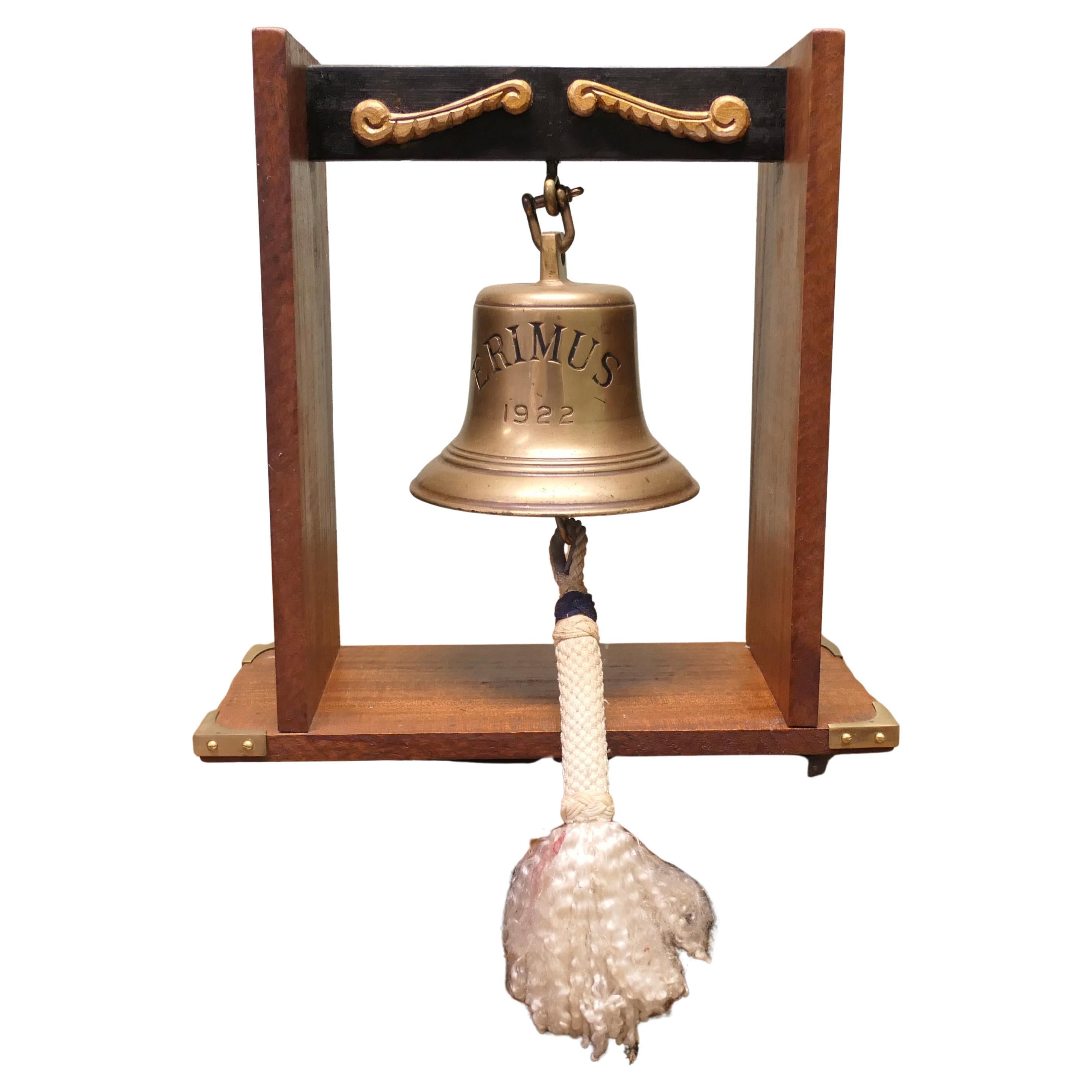 Mounted Bronze Ships Bell from MV ERIMUS 1922, Thornaby on Tees For Sale