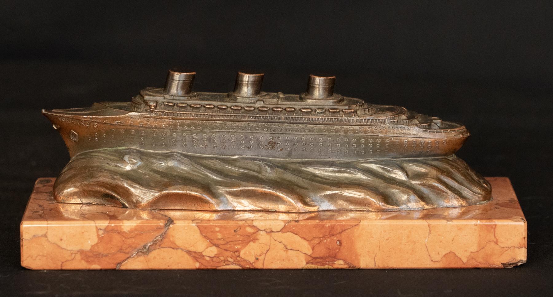 Other Mounted Bronze Type Model of the SS Normandie at Sea For Sale