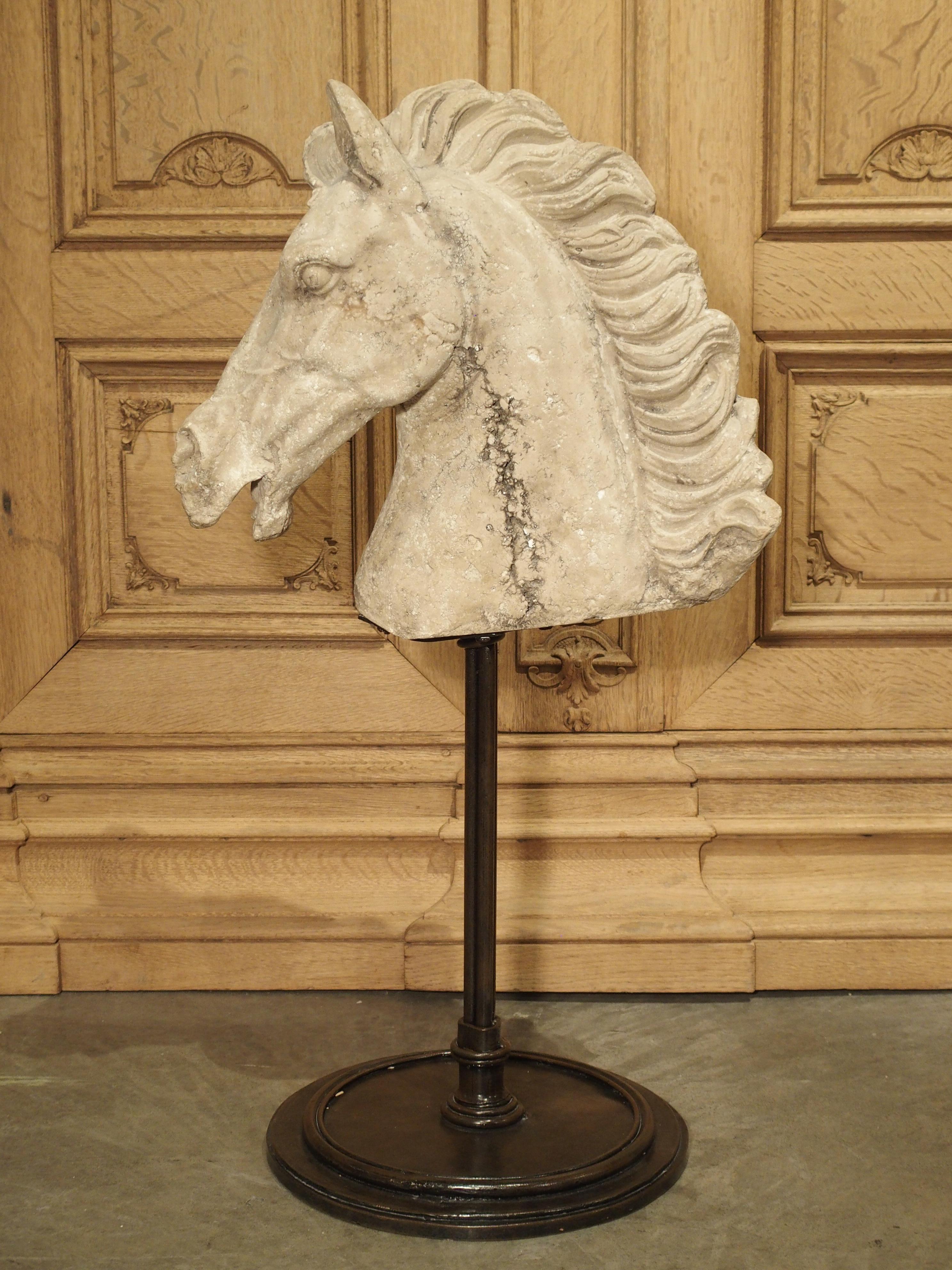 Mounted Cast Stone Horse Head on Iron Base 8