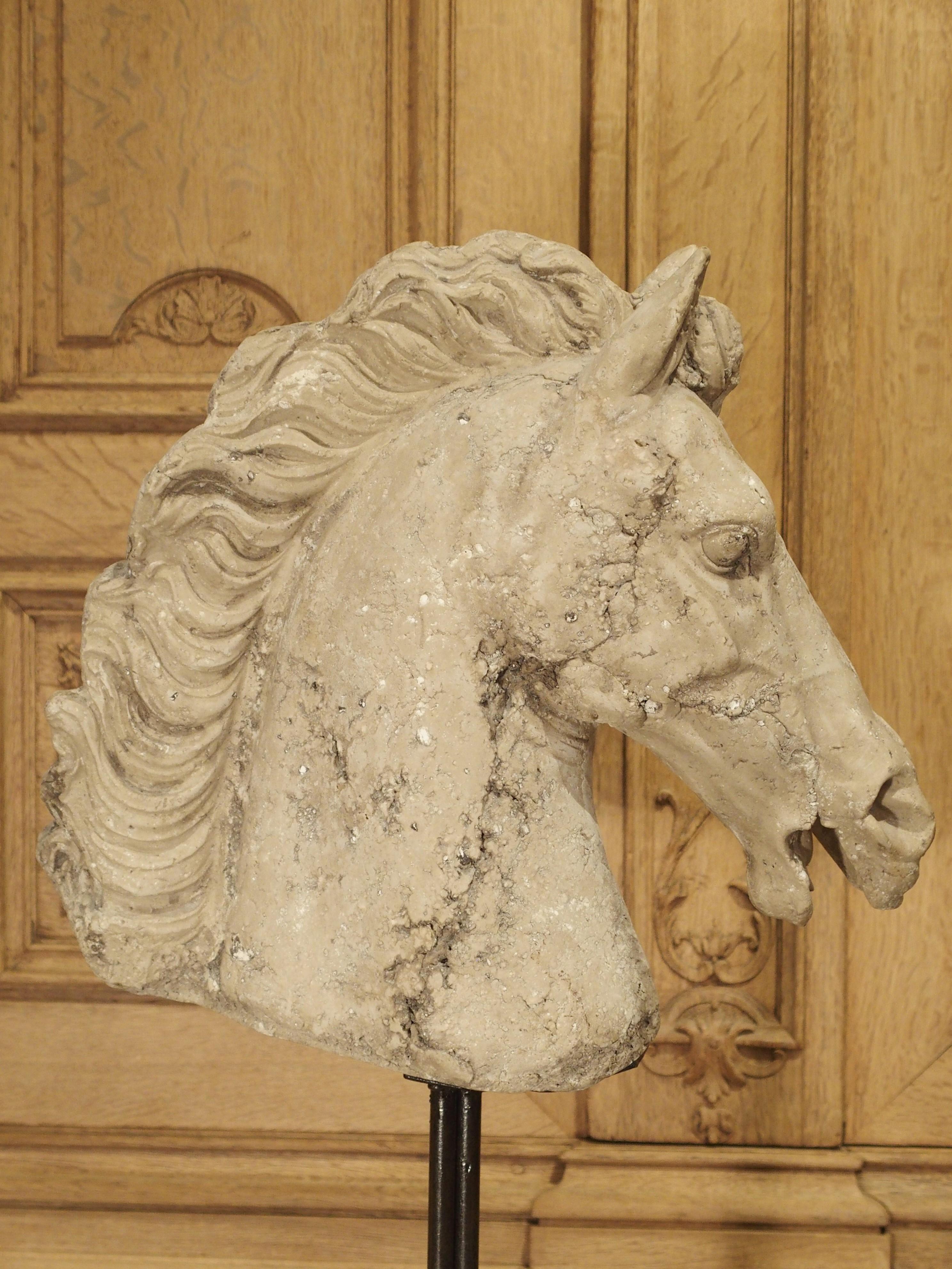Mounted Cast Stone Horse Head on Iron Base 4