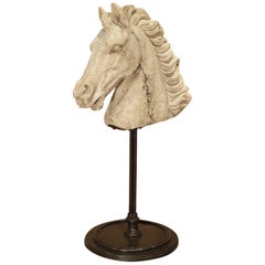 Vintage Mounted Cast Stone Horse Head on Iron Base