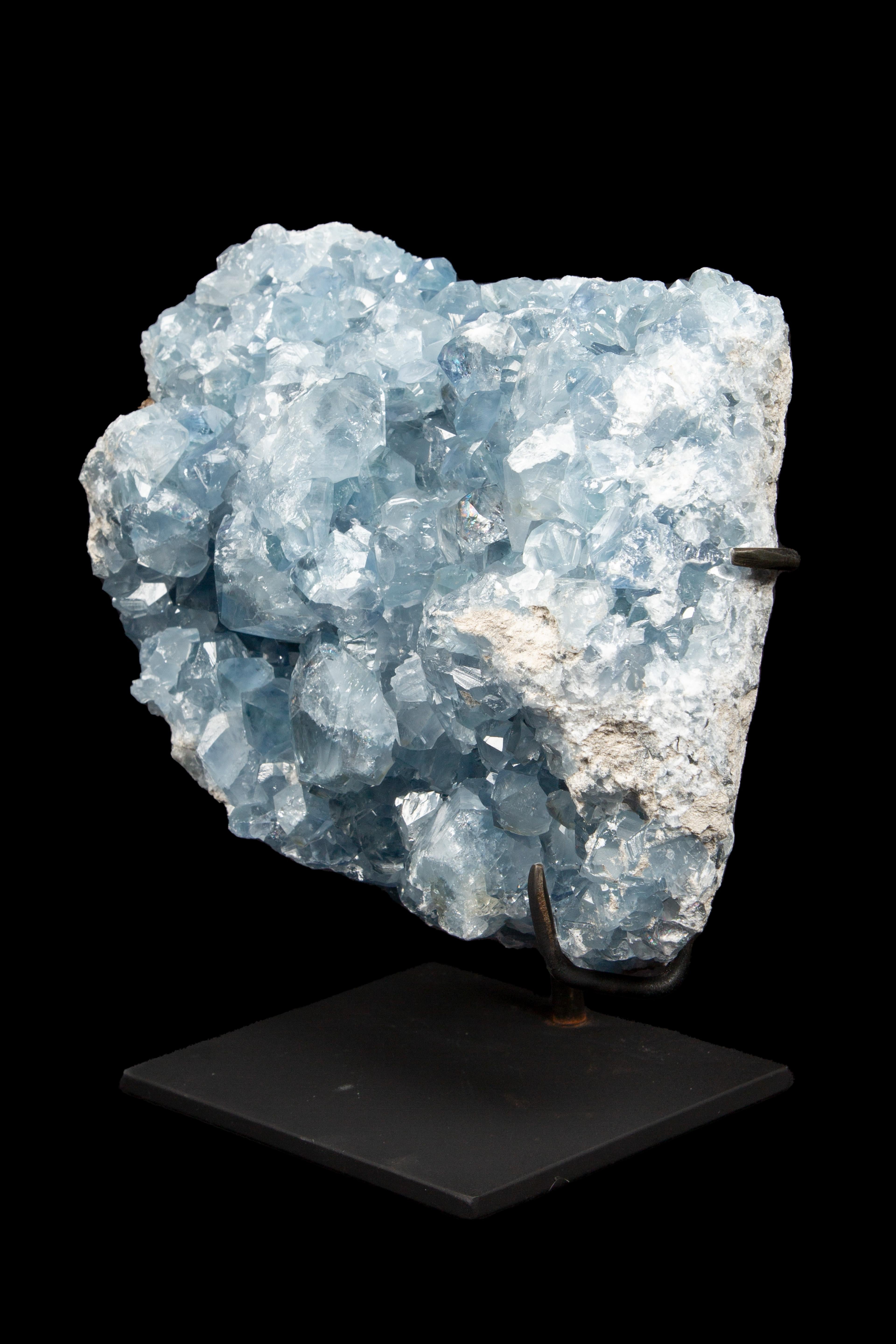 Mexican Mounted Celestial Blue Calcite Specimen: A Rarity from Mexico For Sale