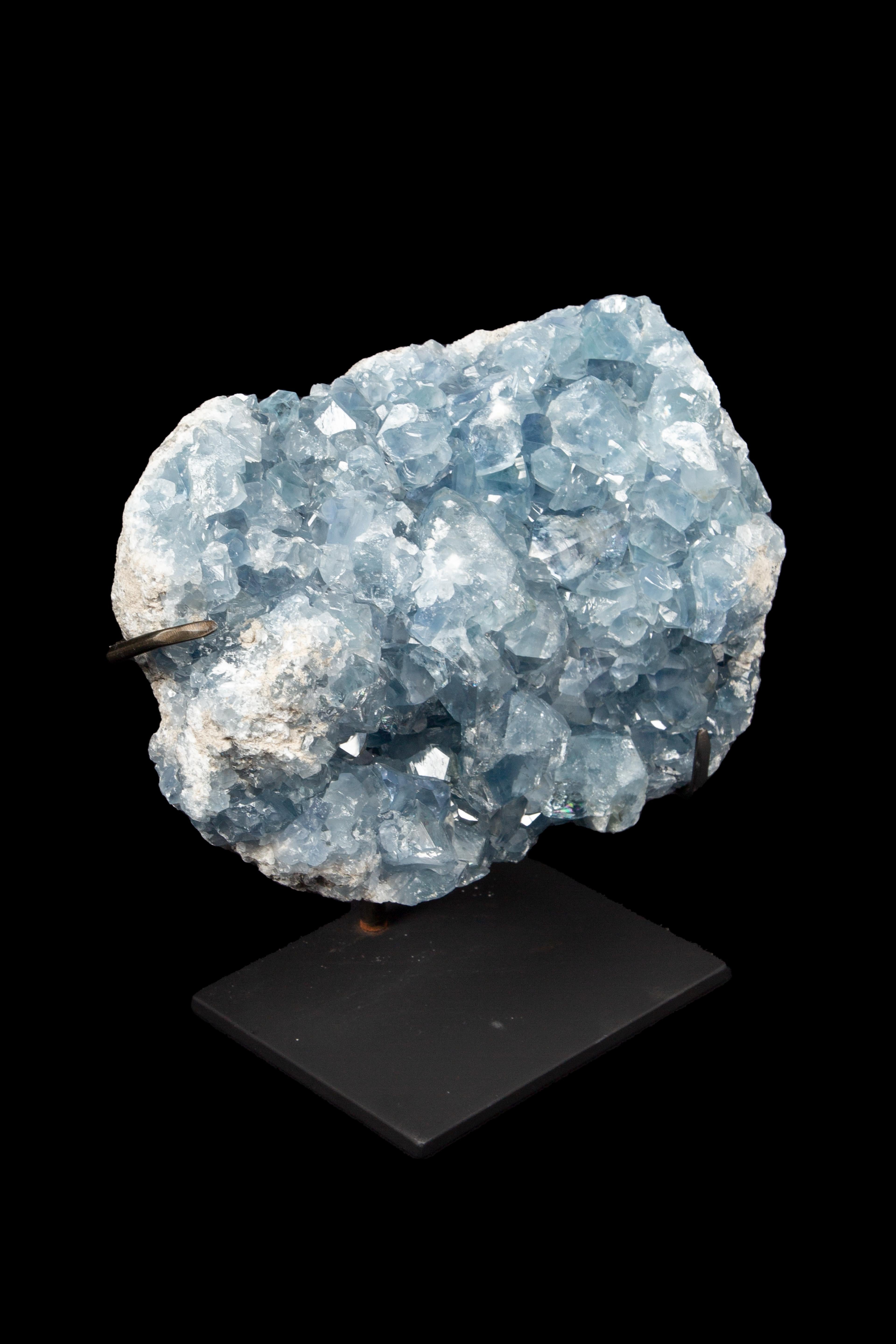Mounted Celestial Blue Calcite Specimen: A Rarity from Mexico In New Condition For Sale In New York, NY