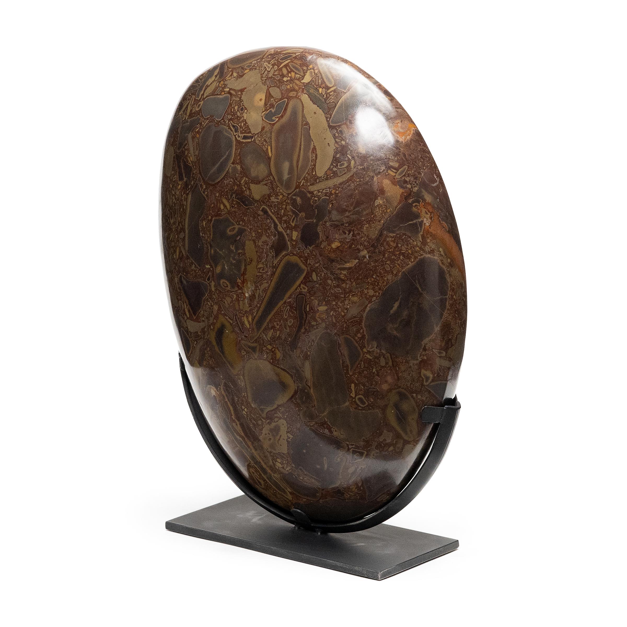 Organic Modern Chinese Meditation Puddingstone Sculpture For Sale